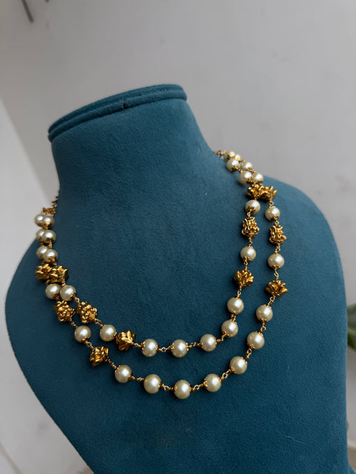 Bb0010 2 layers gold ball pearl chain