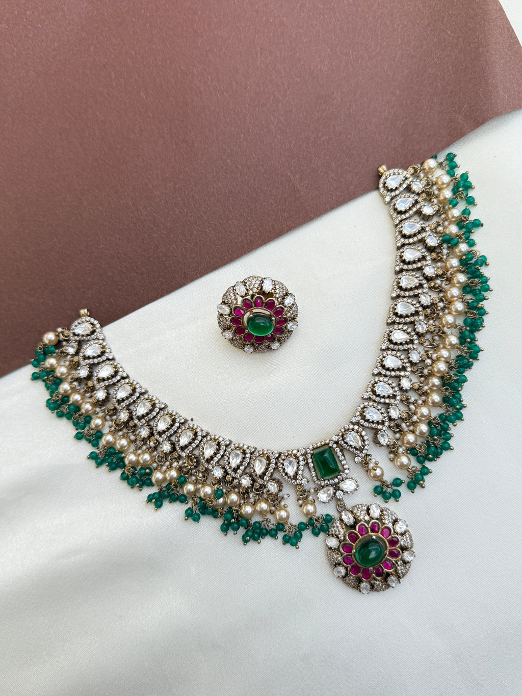 Ns516 jadau kundan moissanite neckset with studs