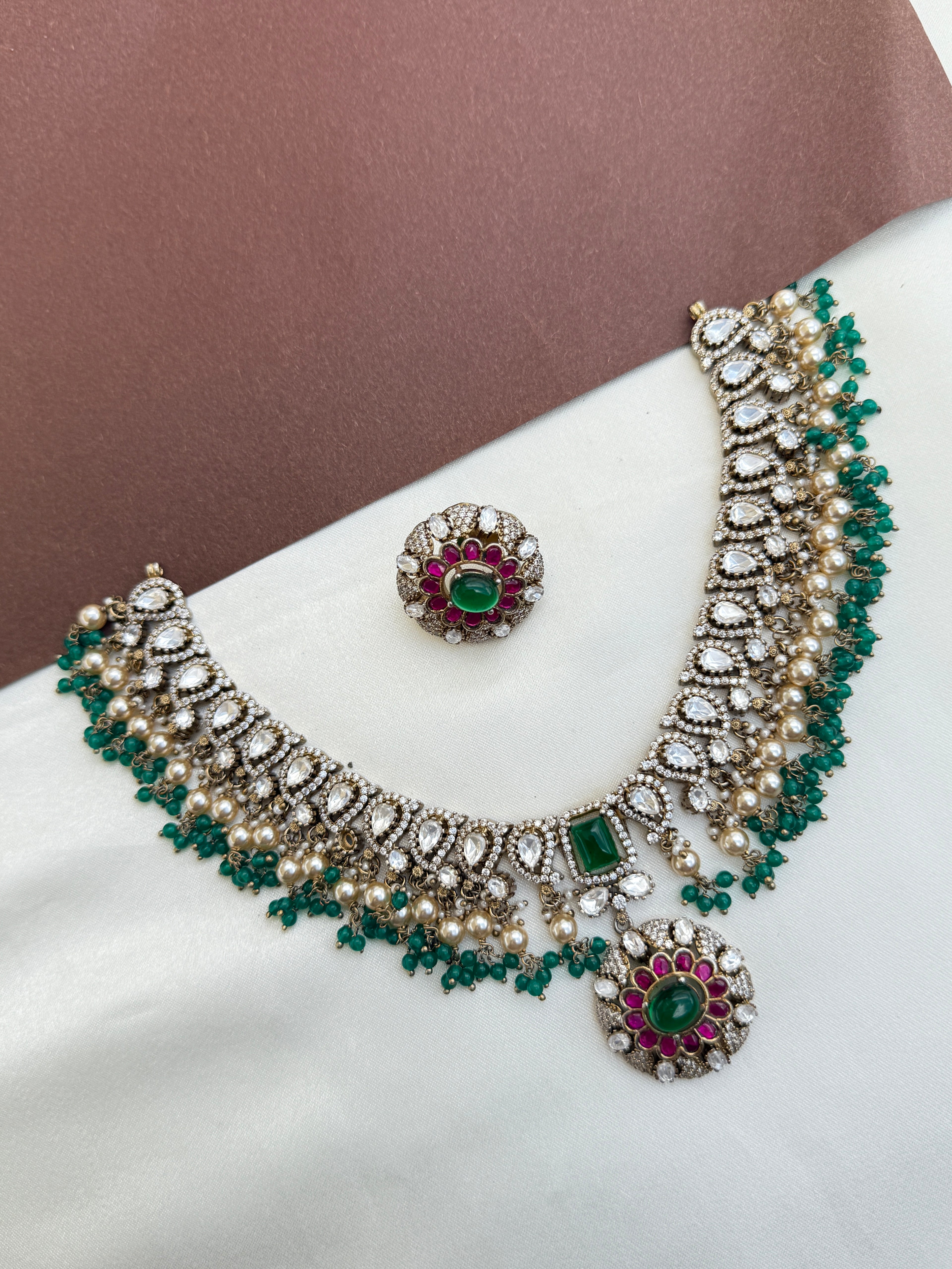 Ns516 jadau kundan moissanite neckset with studs