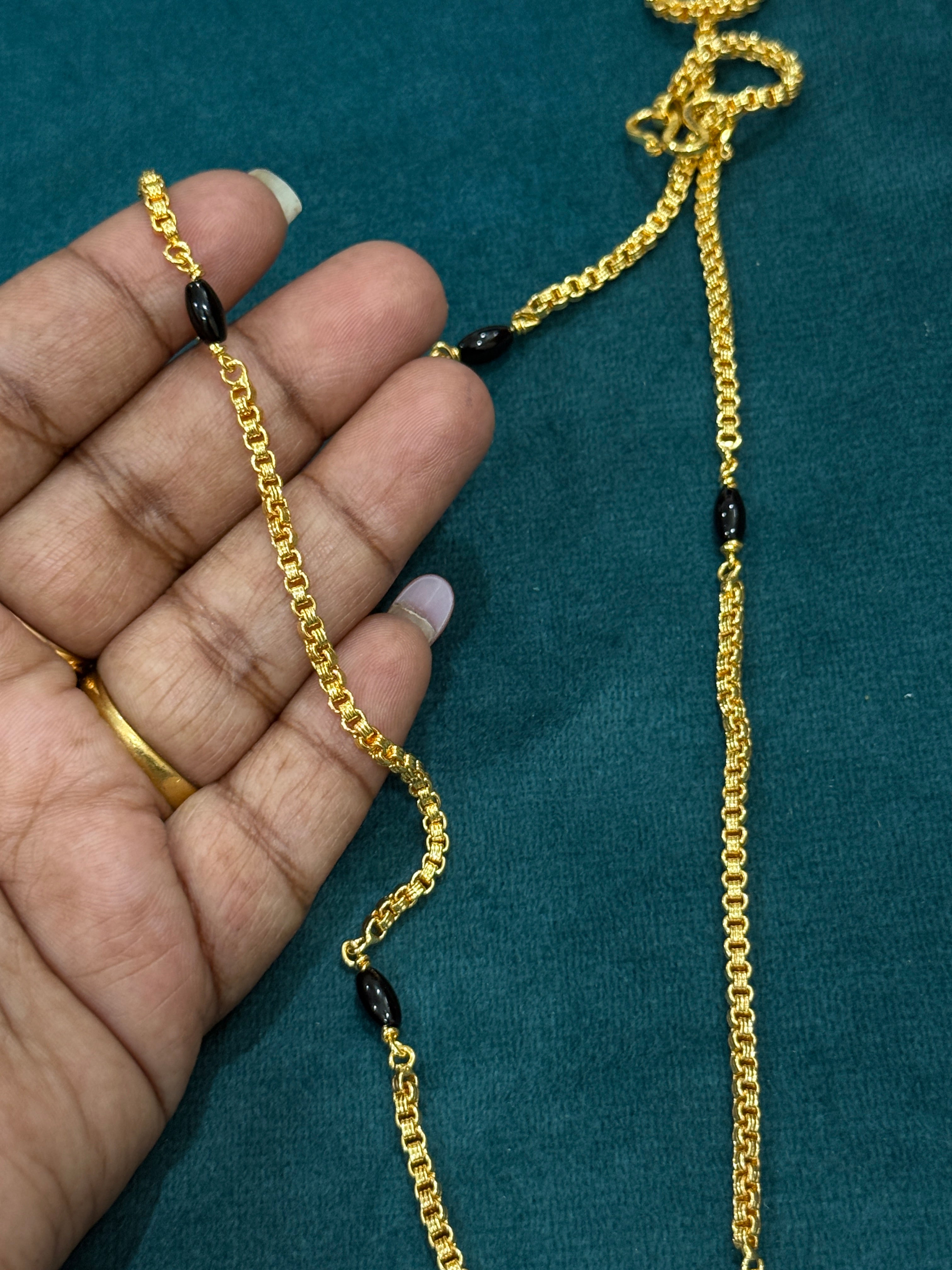 Tc008 panchaloham black beads thali chain 26inches mangalsutra