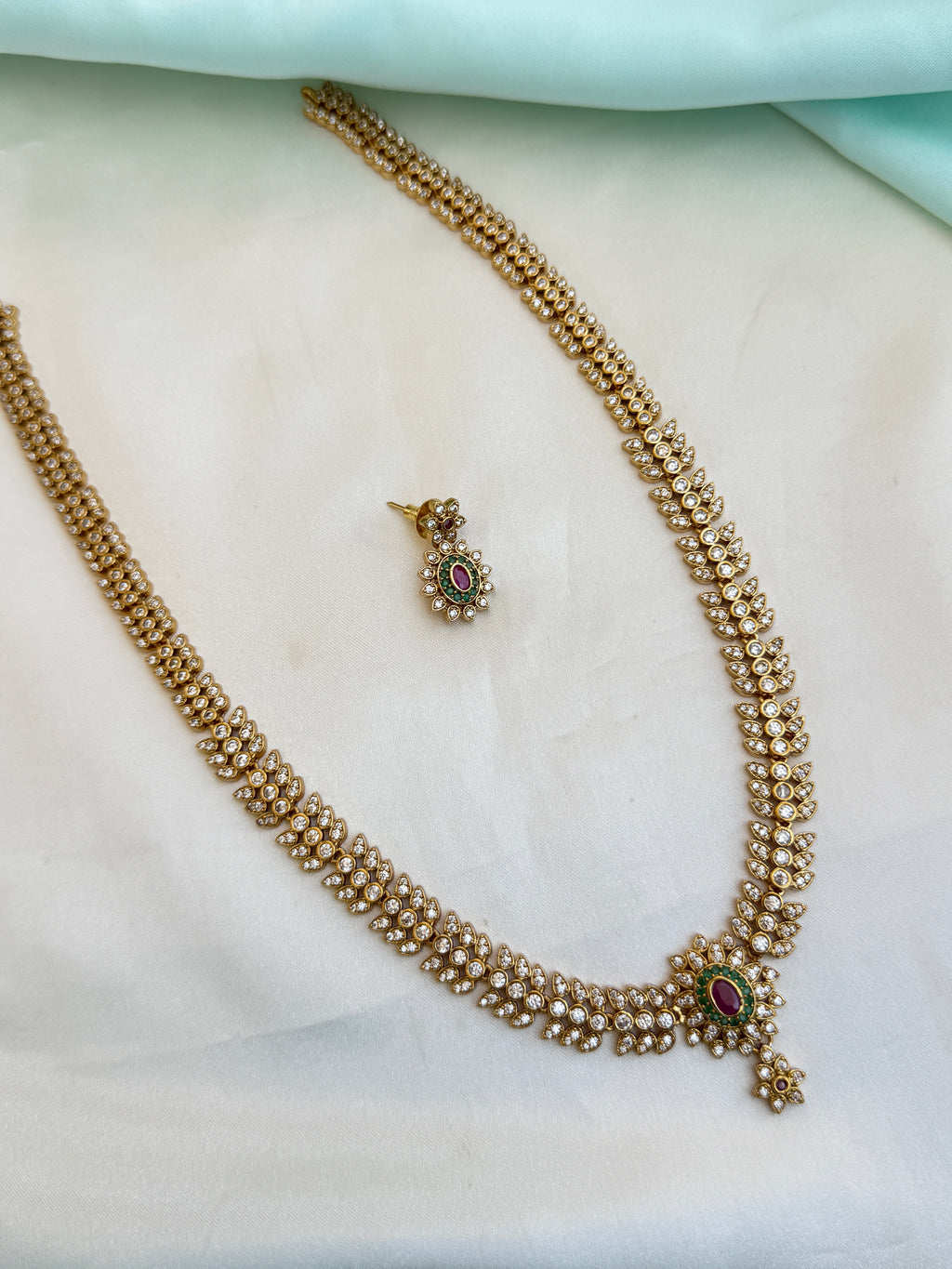Antique Emerald Ruby Kundan long haram with earrings lh603