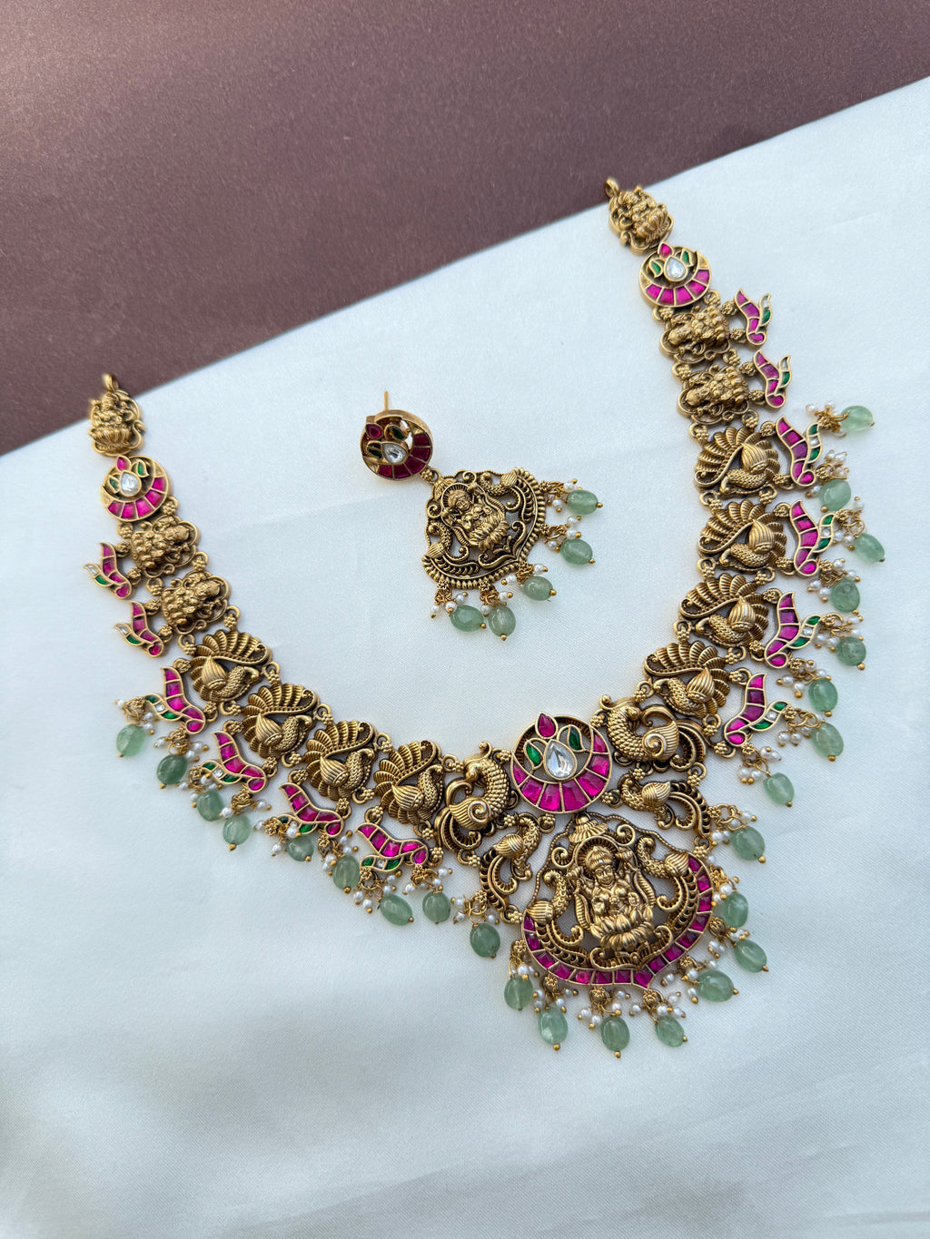 Ns579 Lakshmi Devi nakshi jadau Kundan neckset
