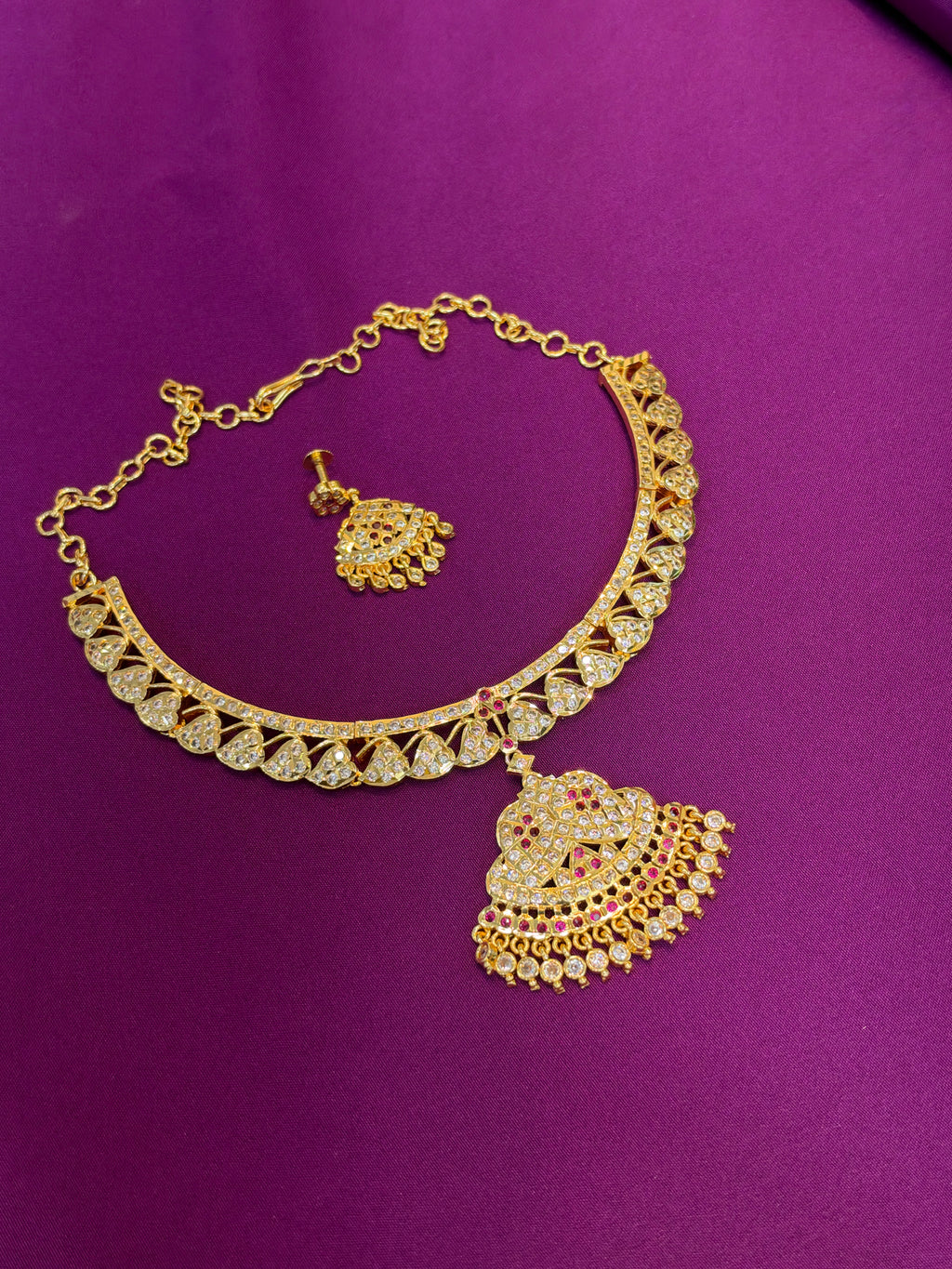 Ph905 panchaloham kante neckset with chandbali back screw earrings