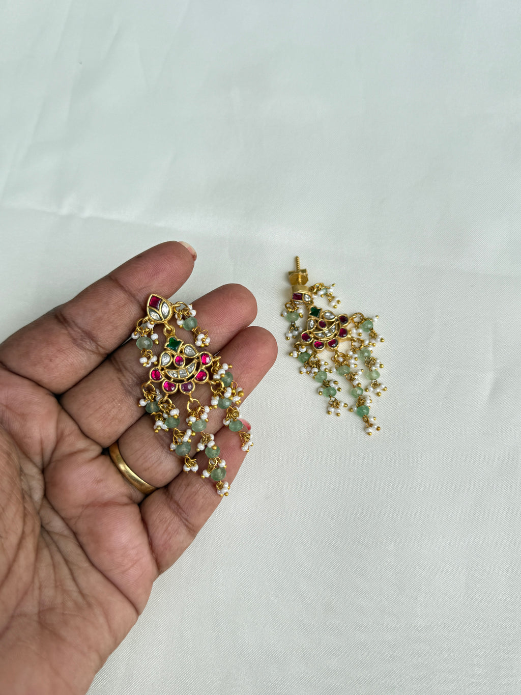 Er148 jadau kundan small chandbali earrings