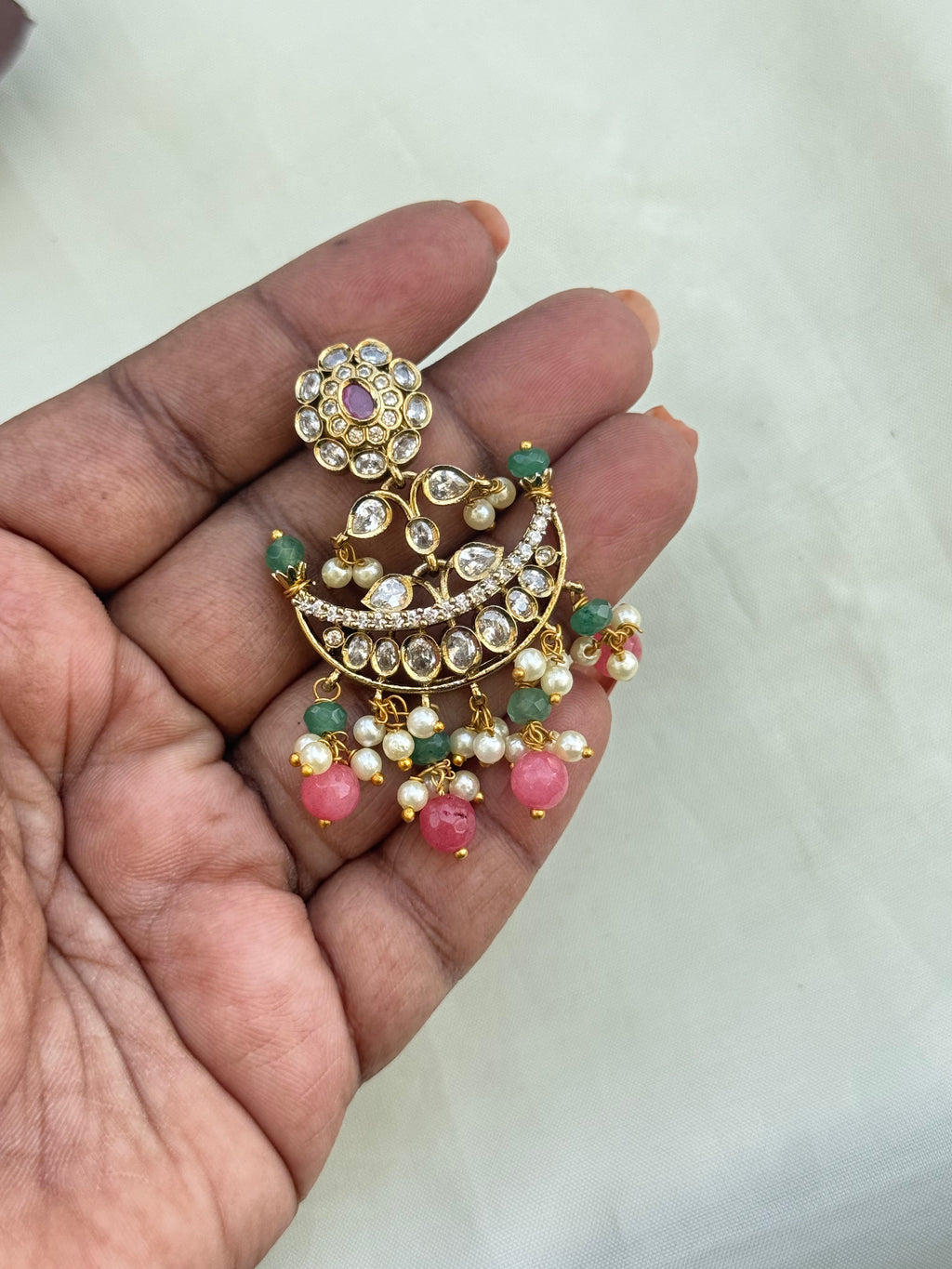 Er5095 pastel beads chandbali earrings