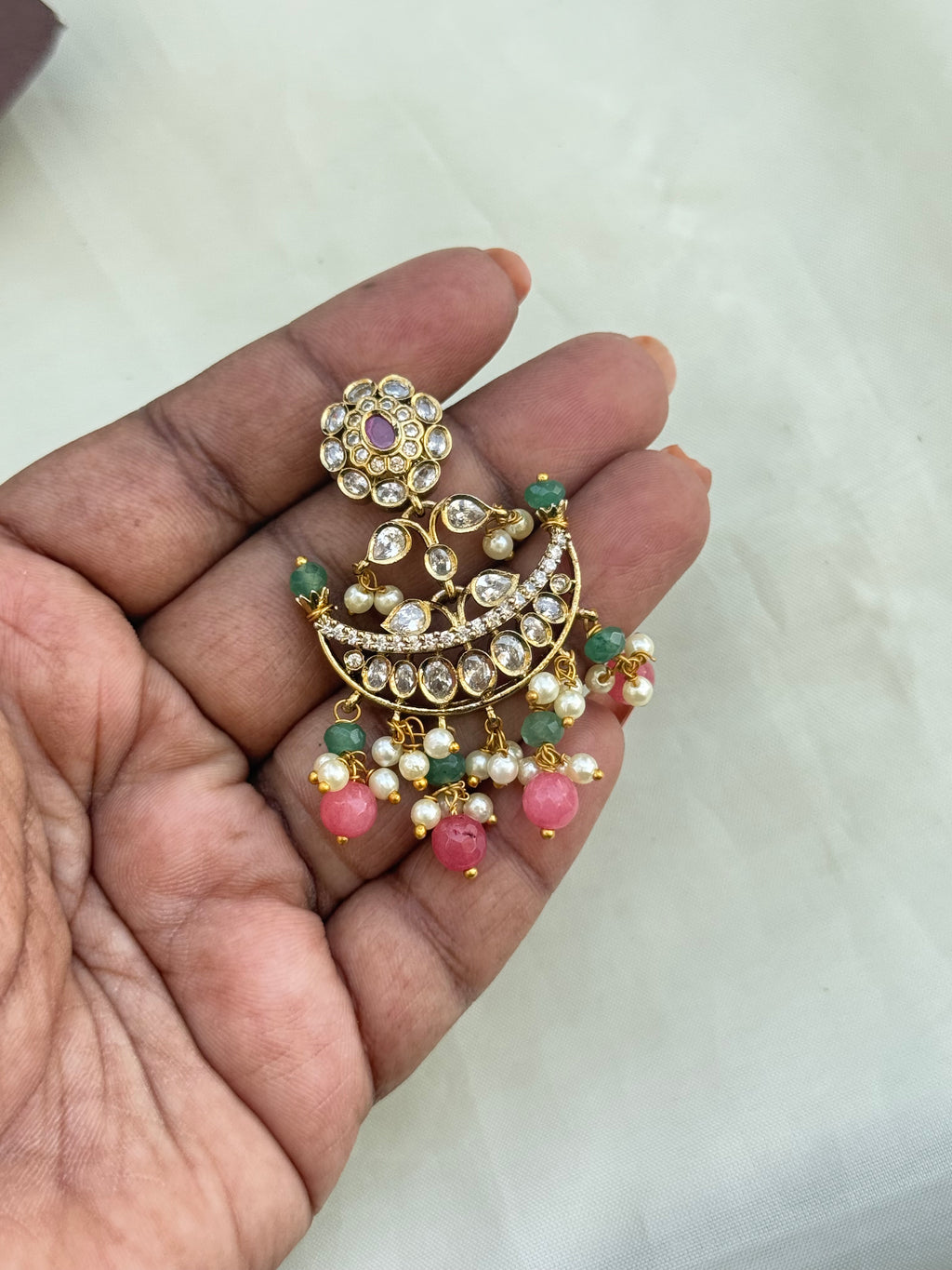 Er5095 pastel beads chandbali earrings