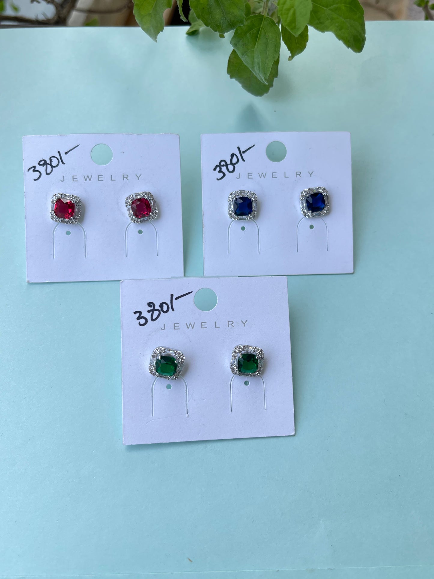 Silver square studs in 3 colors