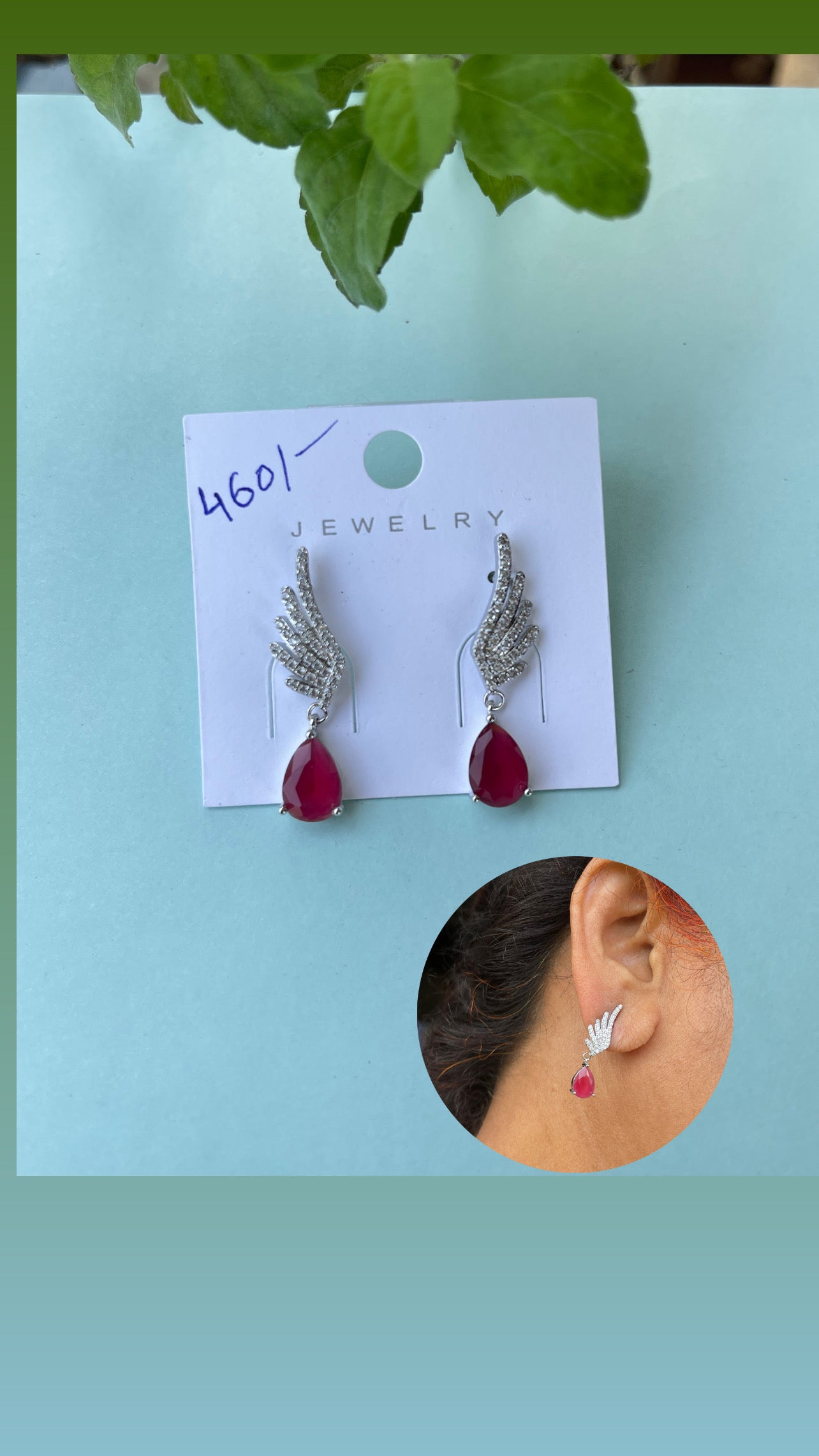 Silver earrings with stone hanging