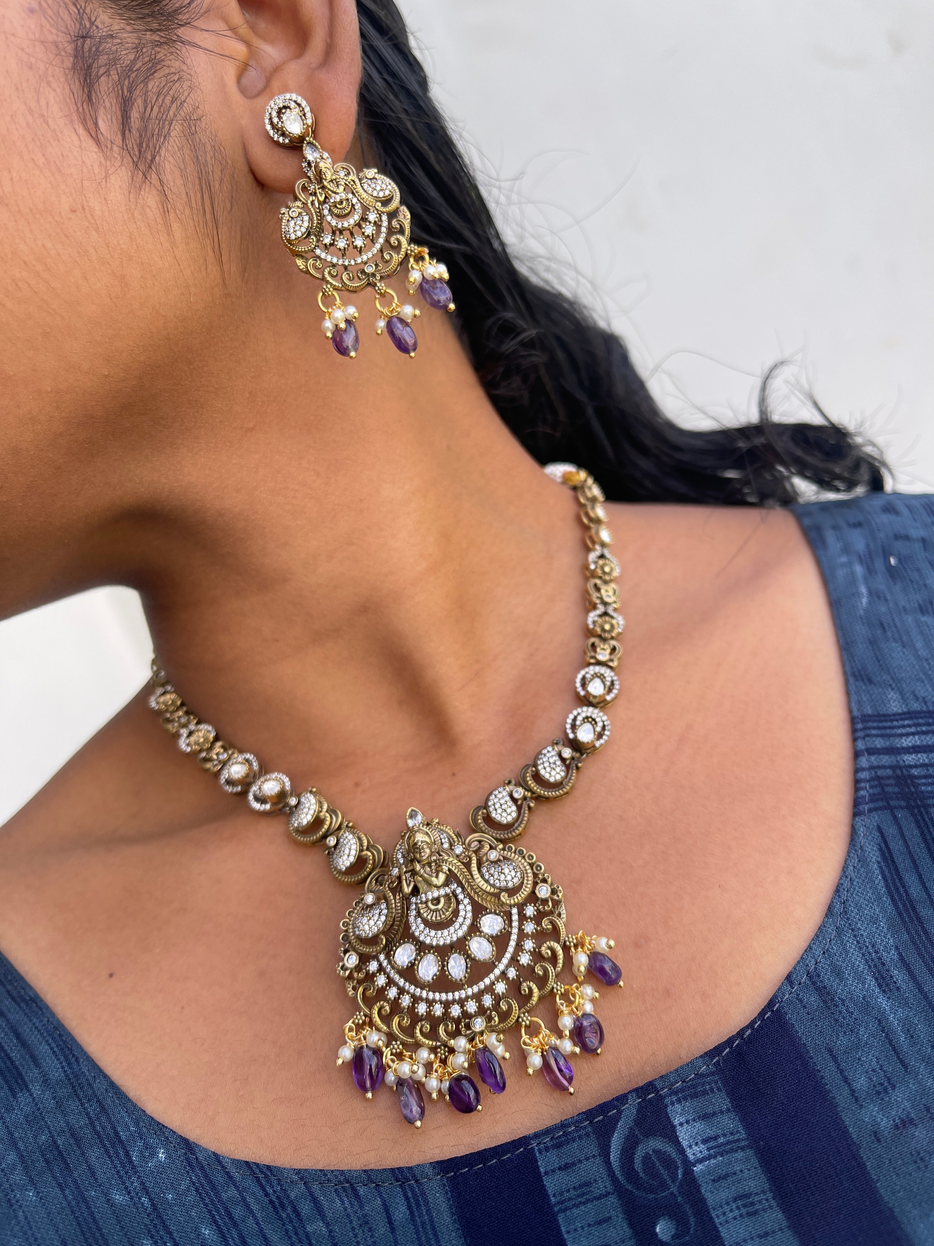 Ns1517 lord Krishna Victorian purple neckset