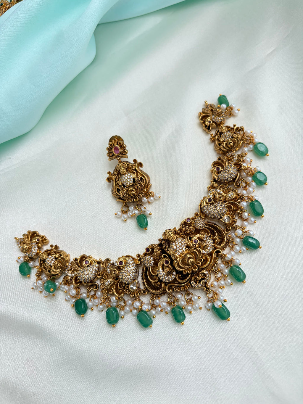 Lakshmidevi peacock type short Neckset with Earrings Ns898