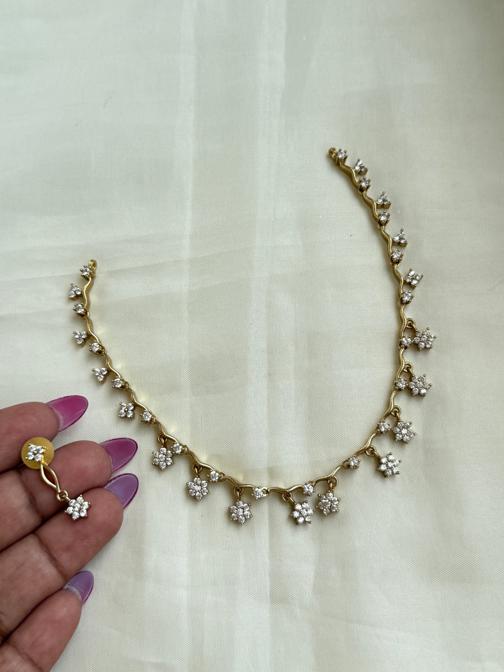 Ns271 simple white stone neckset with earrings