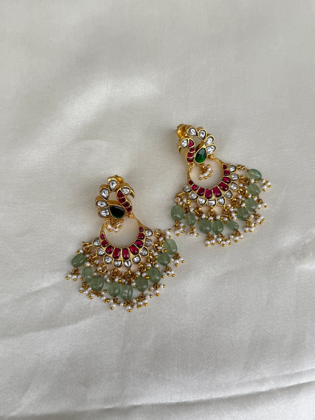 Er115 peacock small chandbali jadau Kundan earrings