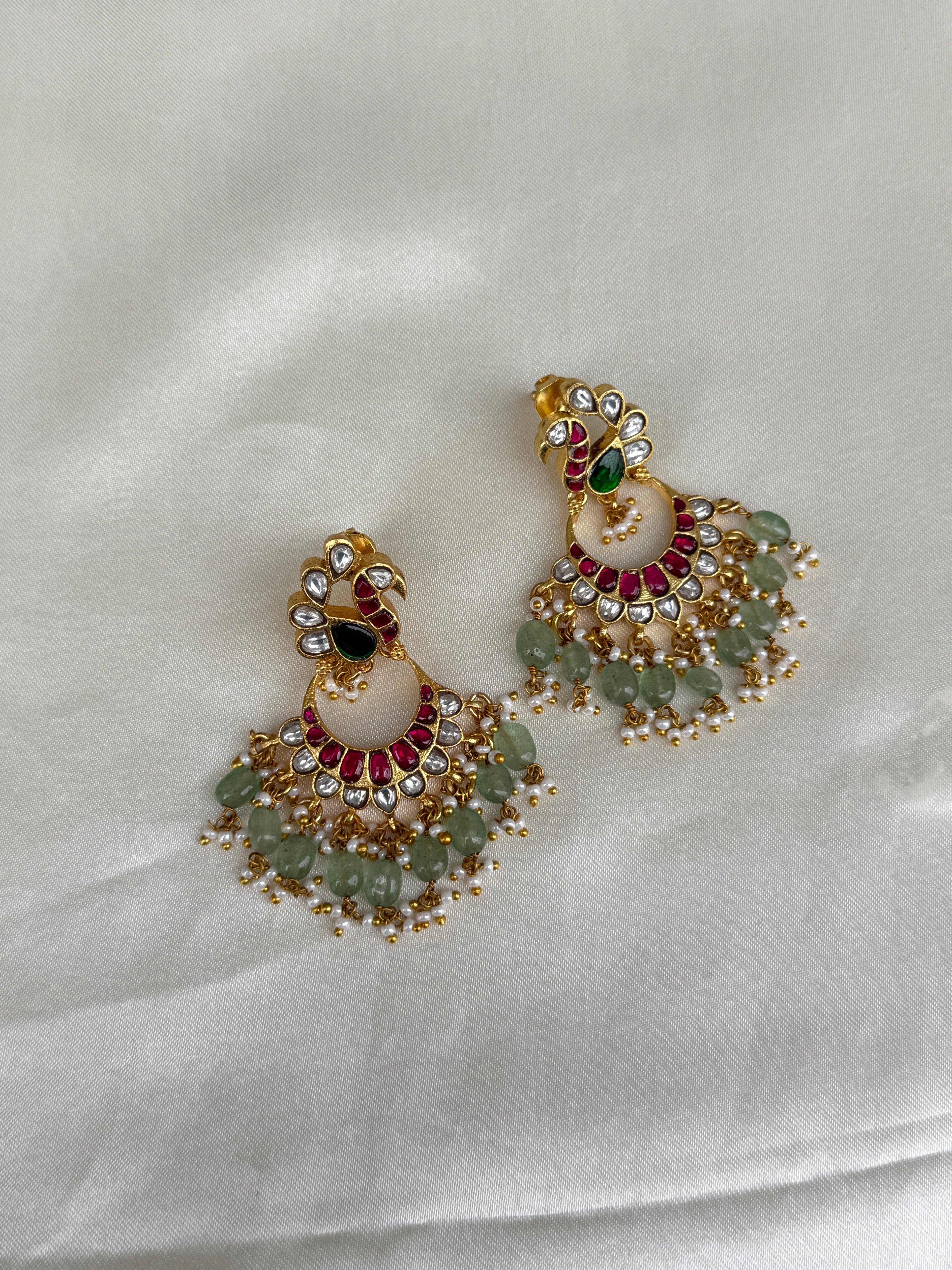 Er115 peacock small chandbali jadau Kundan earrings