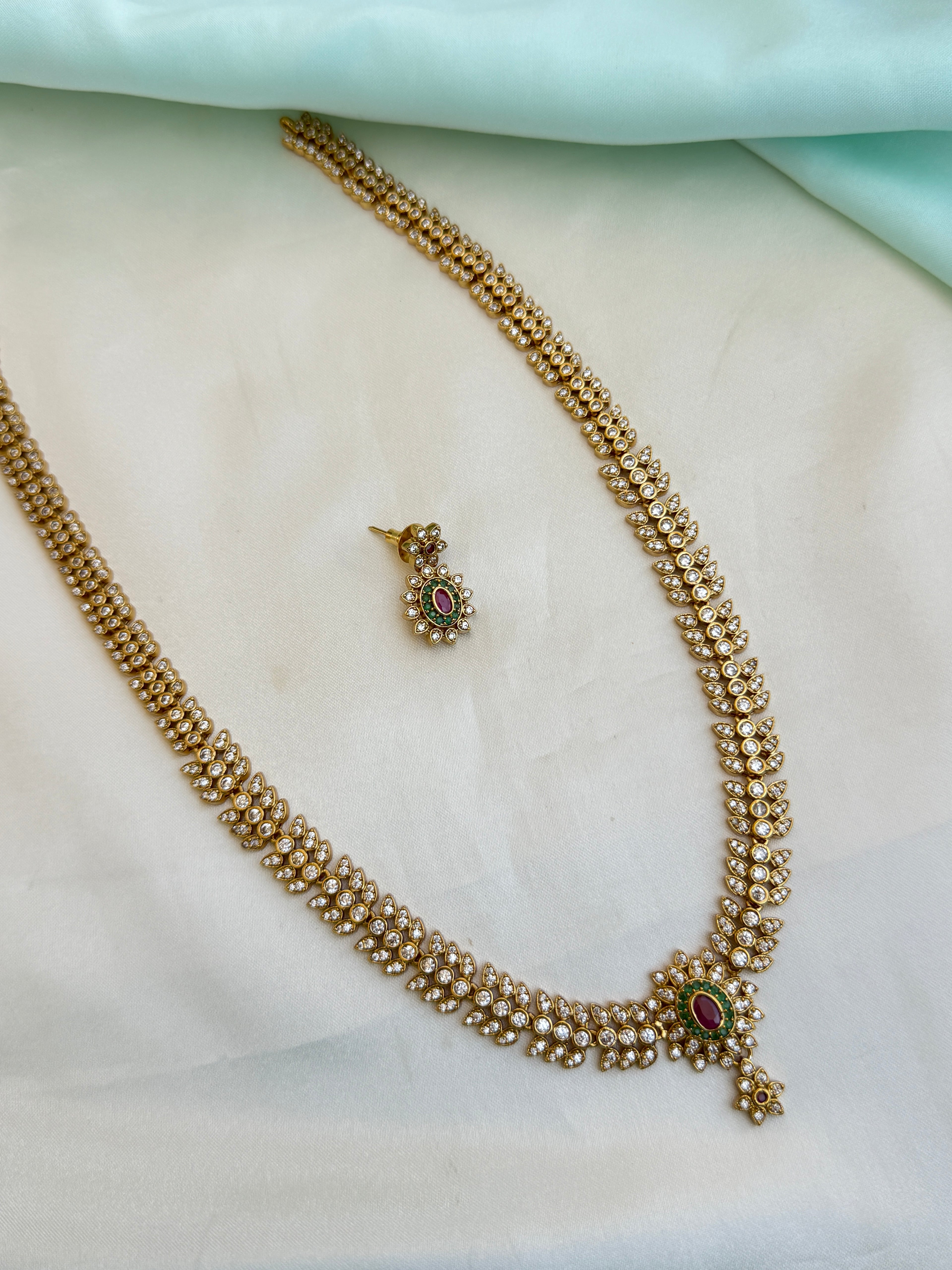 Antique Emerald Ruby Kundan long haram with earrings lh603
