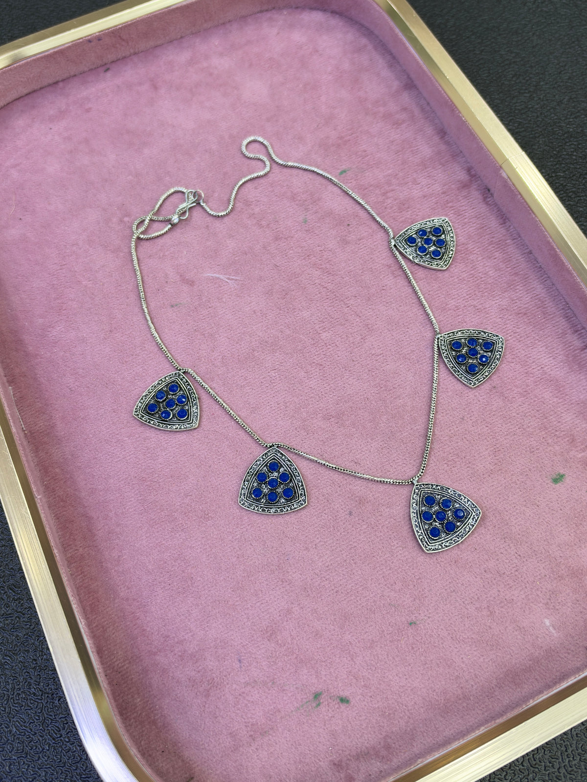 Ox107 oxidised blue pendants simple Neckset