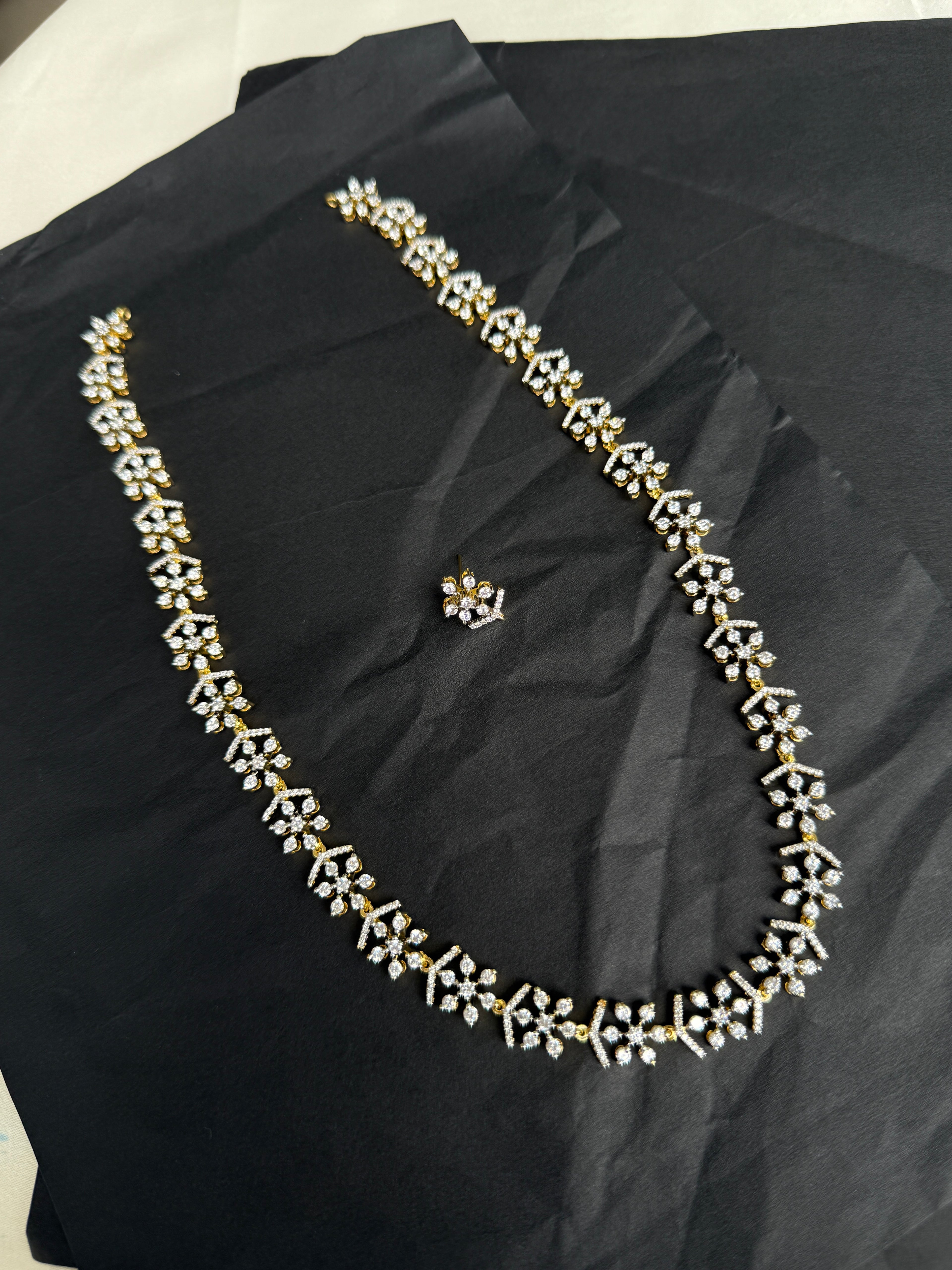 LH2037 Diamond finish flower long haram Neckset with earrings