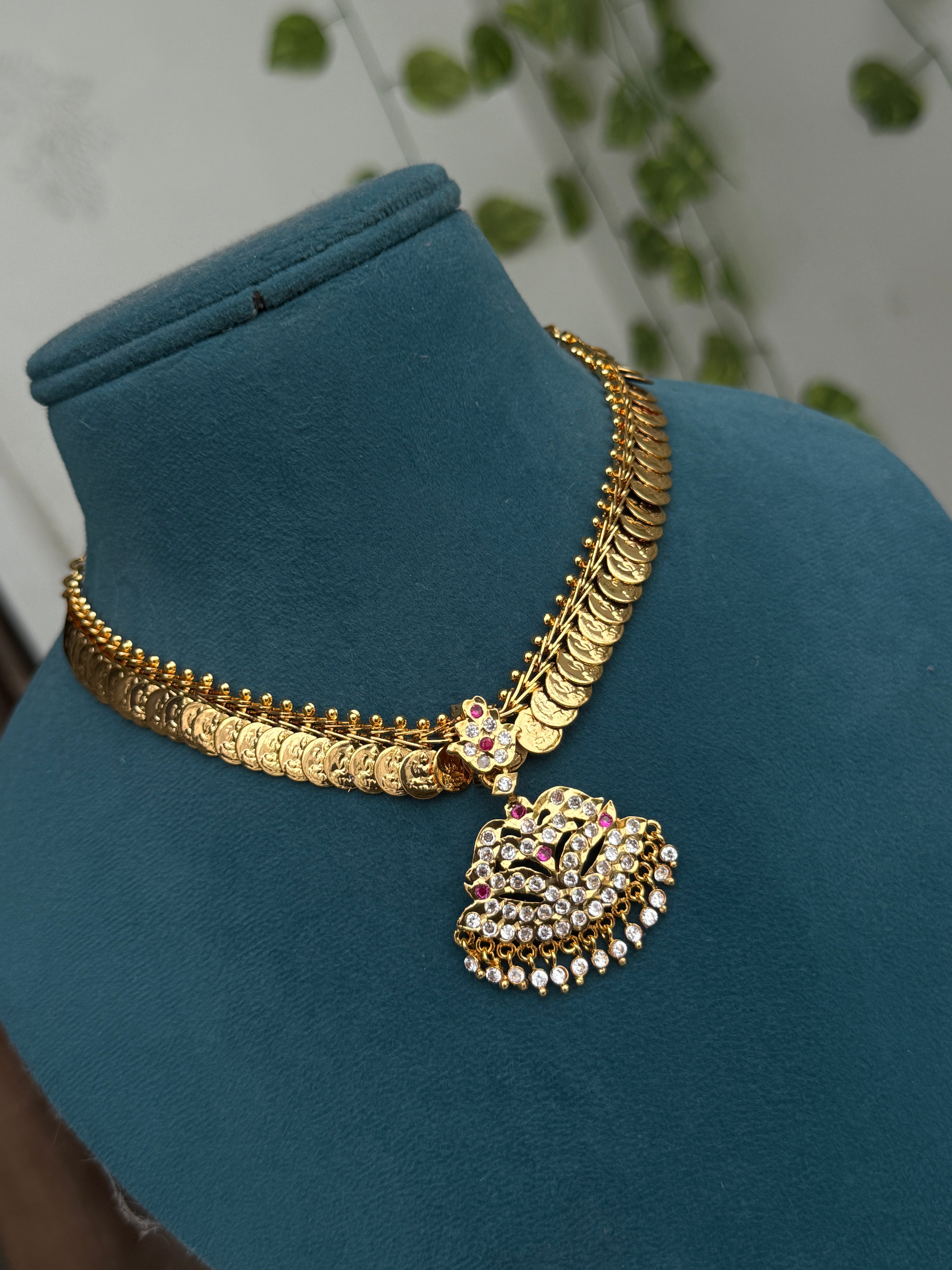 Ph146 panchaloham polished Lakshmidevi kasulaperu neckset