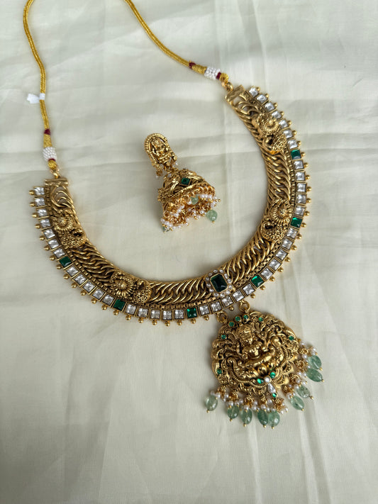 Green beads Jalebi Lakshmi Devi Neckset