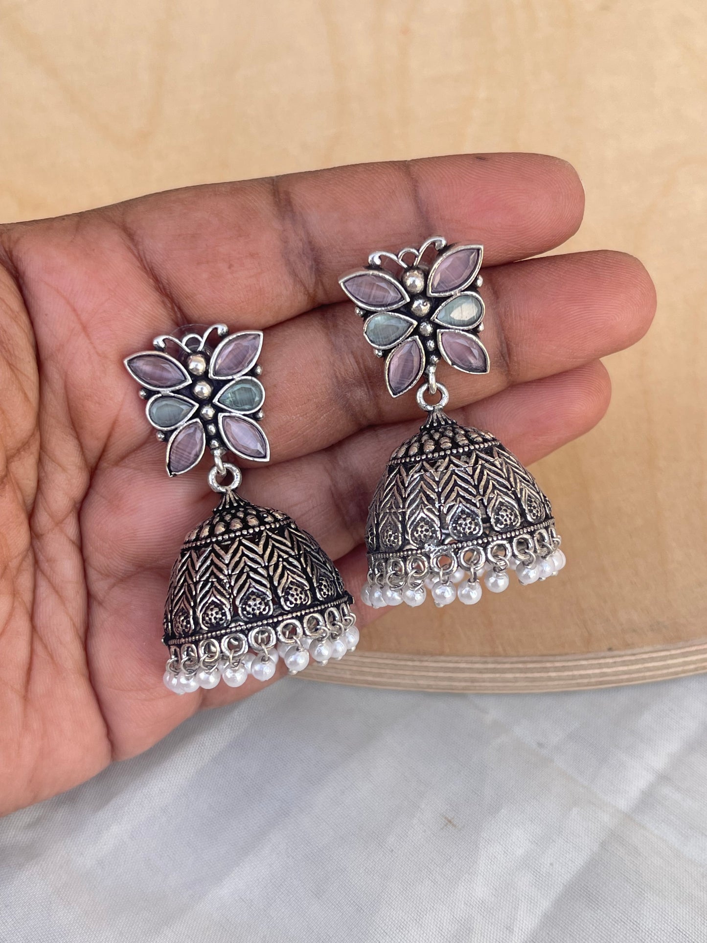 Butterfly oxidised butta earrings