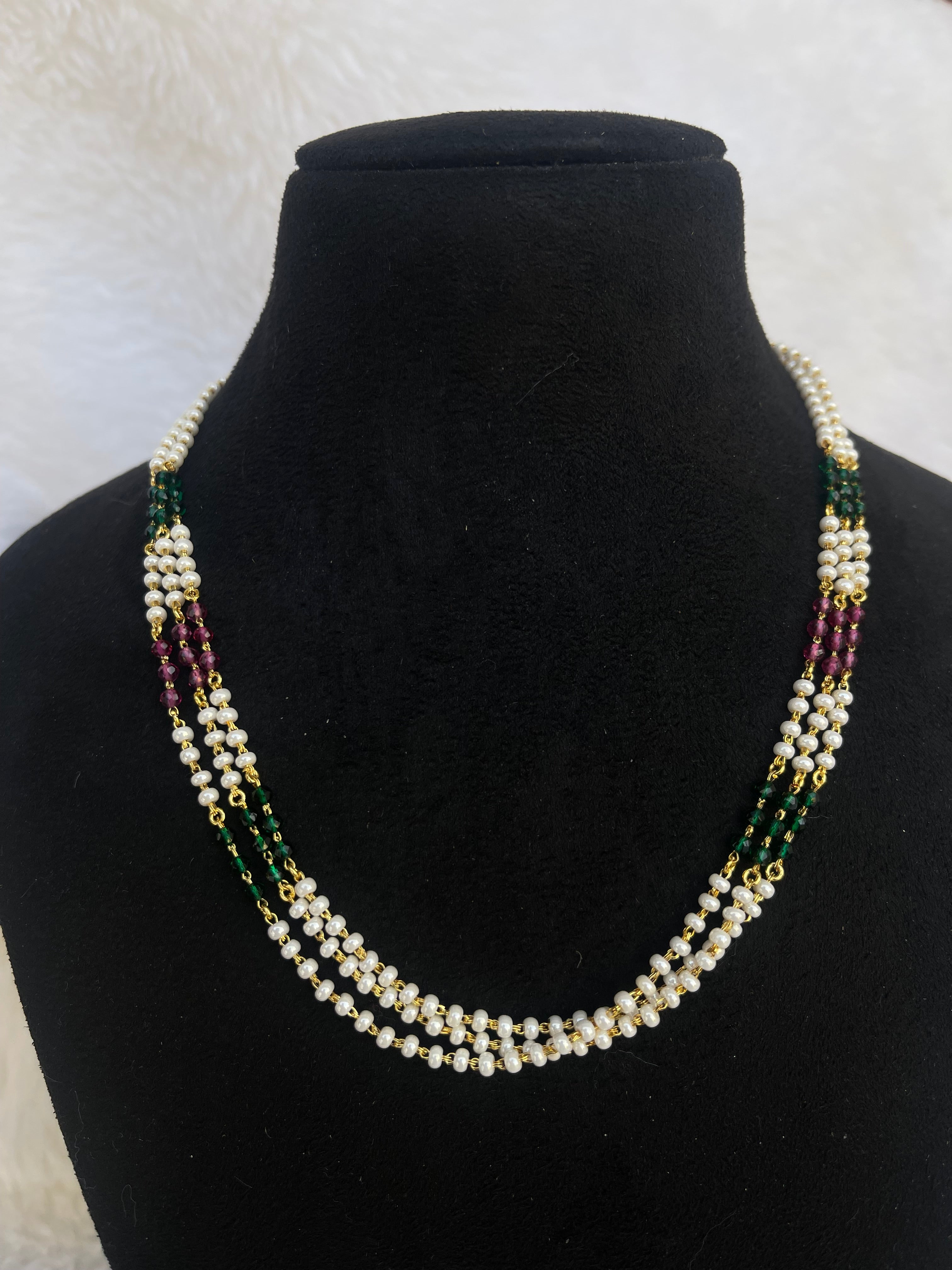 3 lines multi pearl short chain