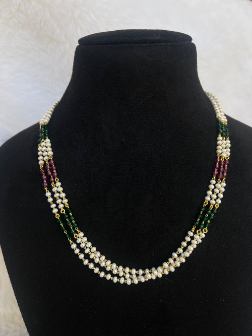 3 lines multi pearl short chain