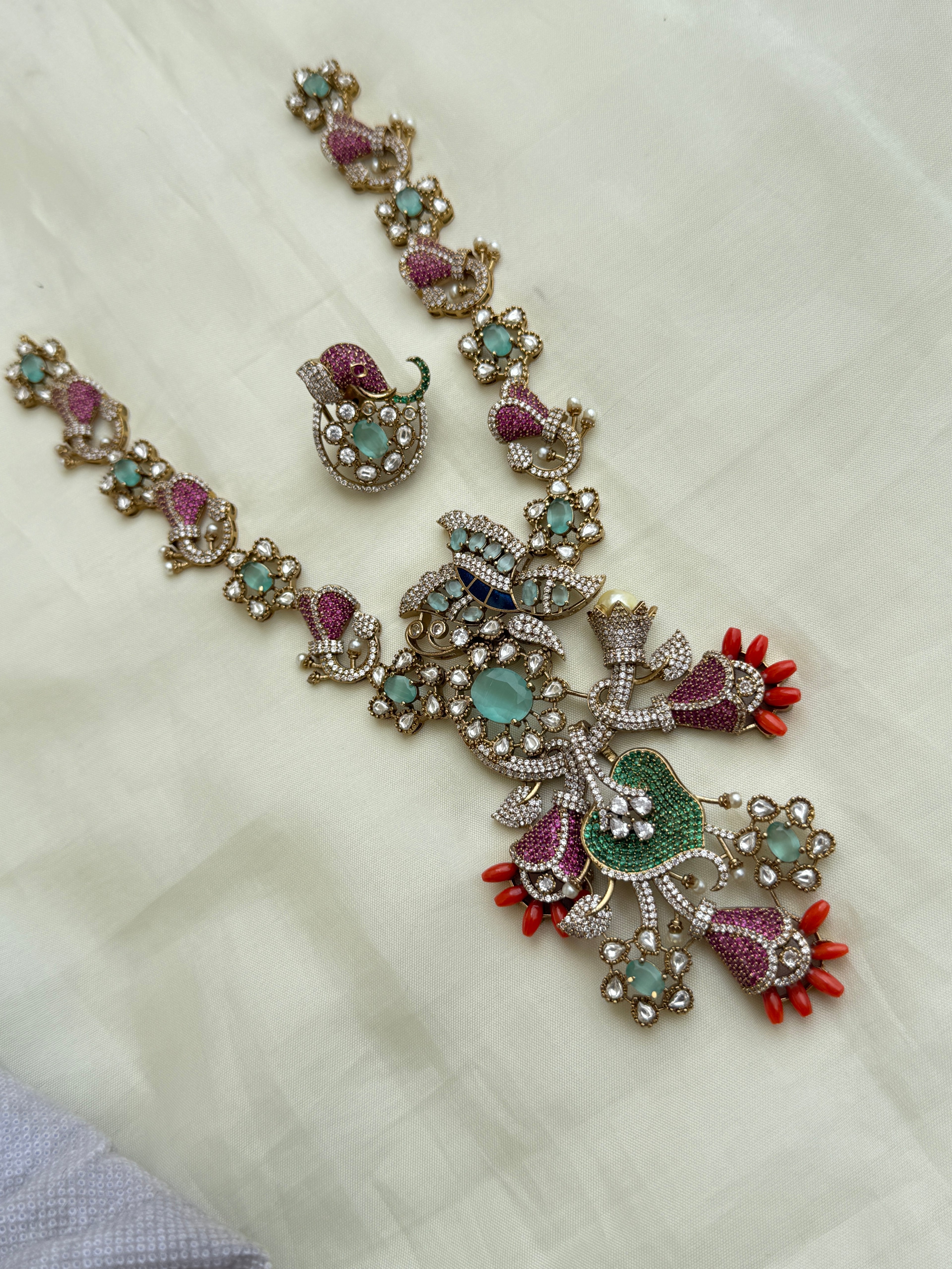 Ns206 pendant removable multi moissanite elephant unique neckset