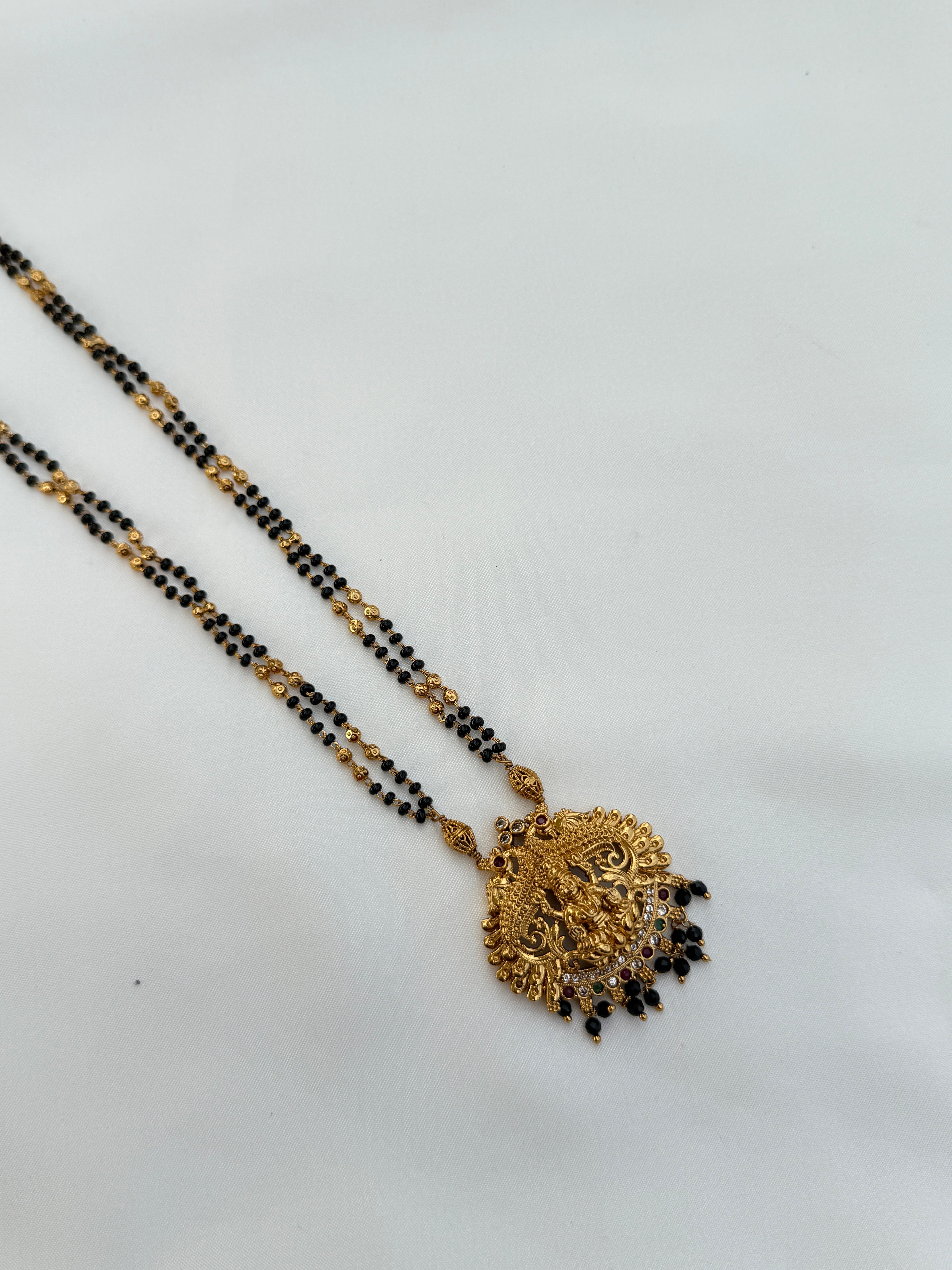 Bb060 2 lines Lakshmi devi long blackbeads multicolour