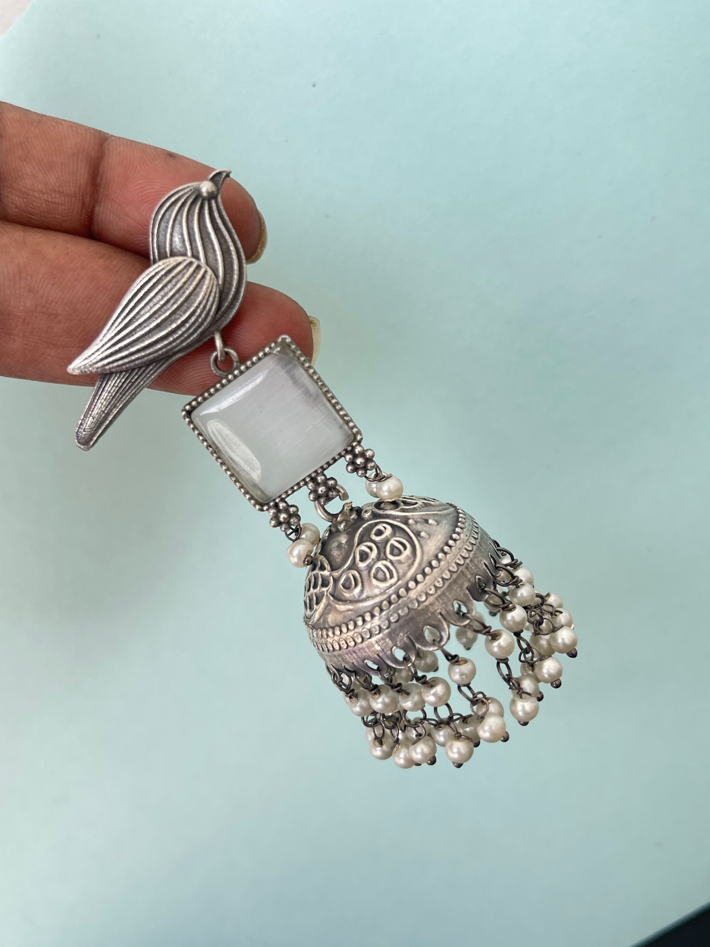 Parrot Oxidised jhumkas