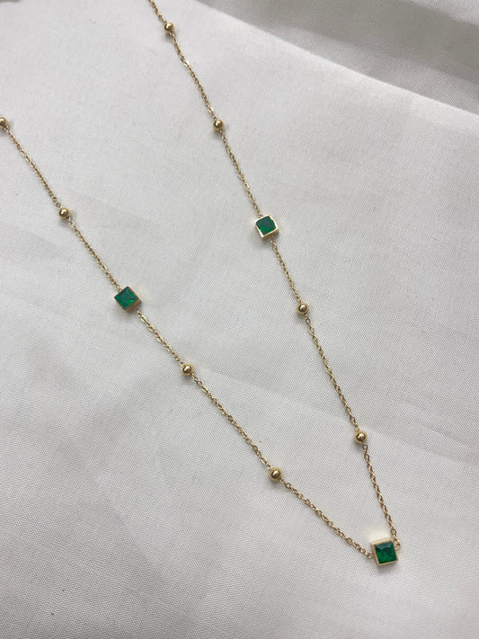 Green square stone neckline