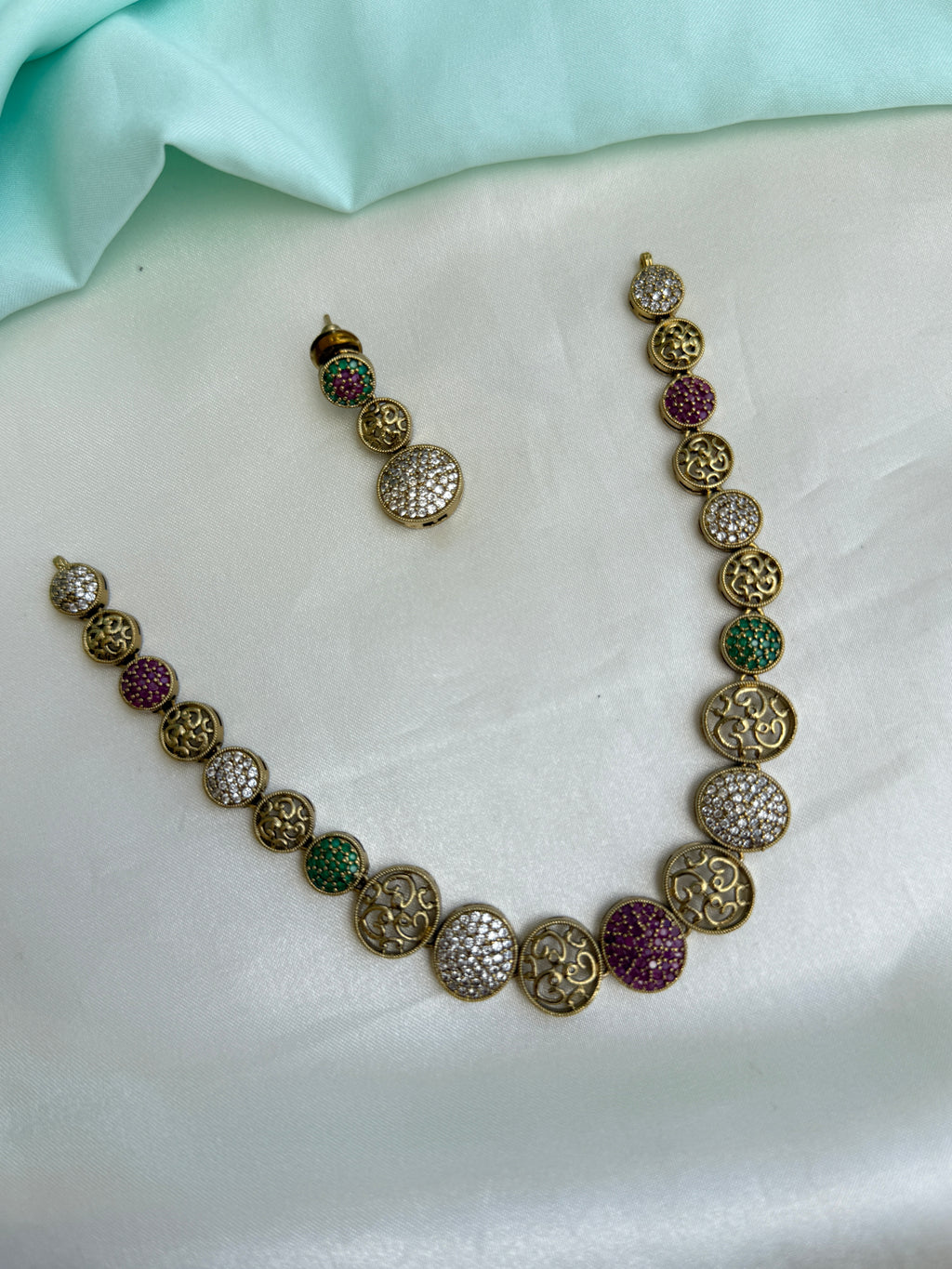 Multi Kundan neckset with earrings ns281