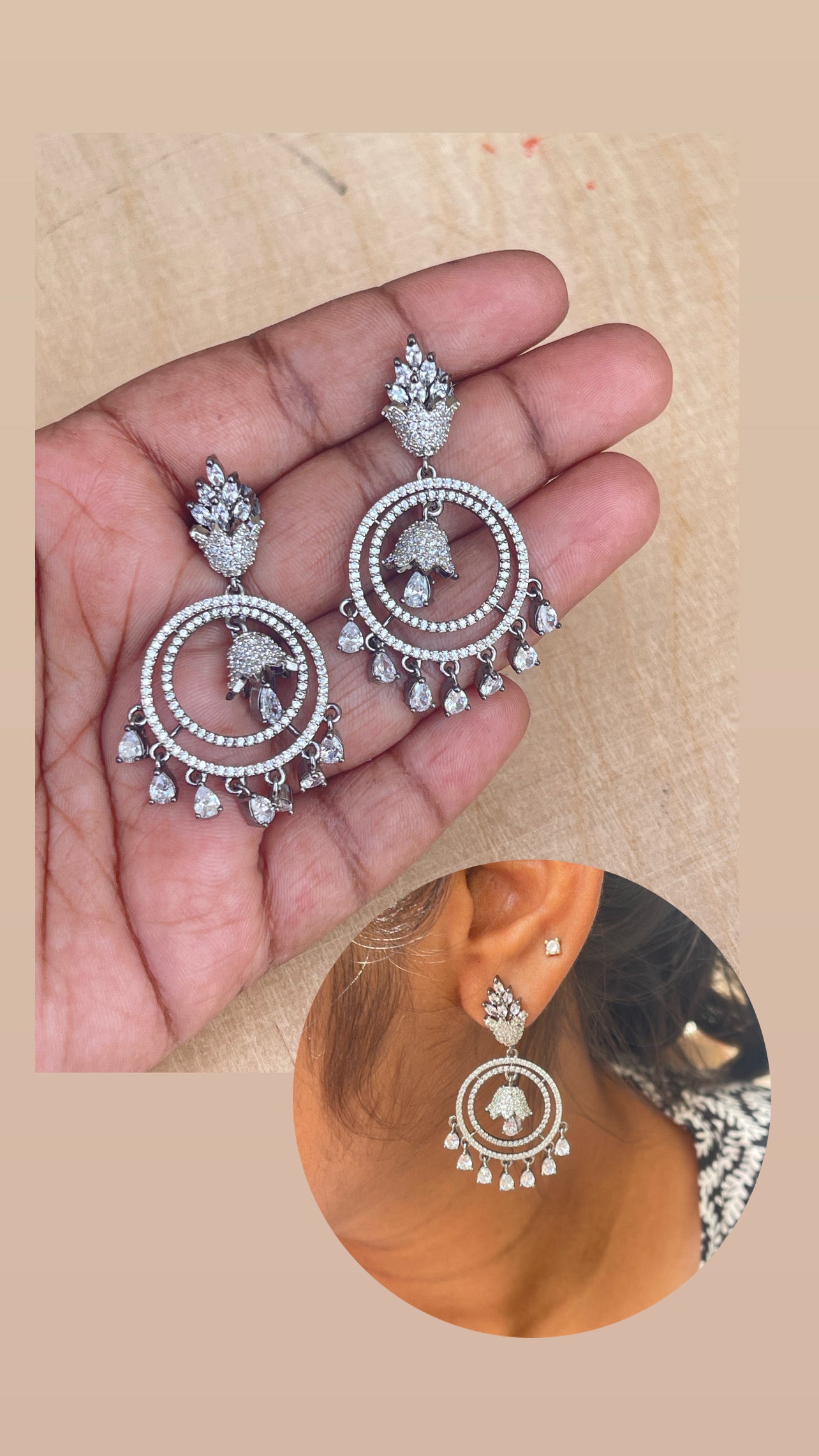 Zircon chandbali bell earrings