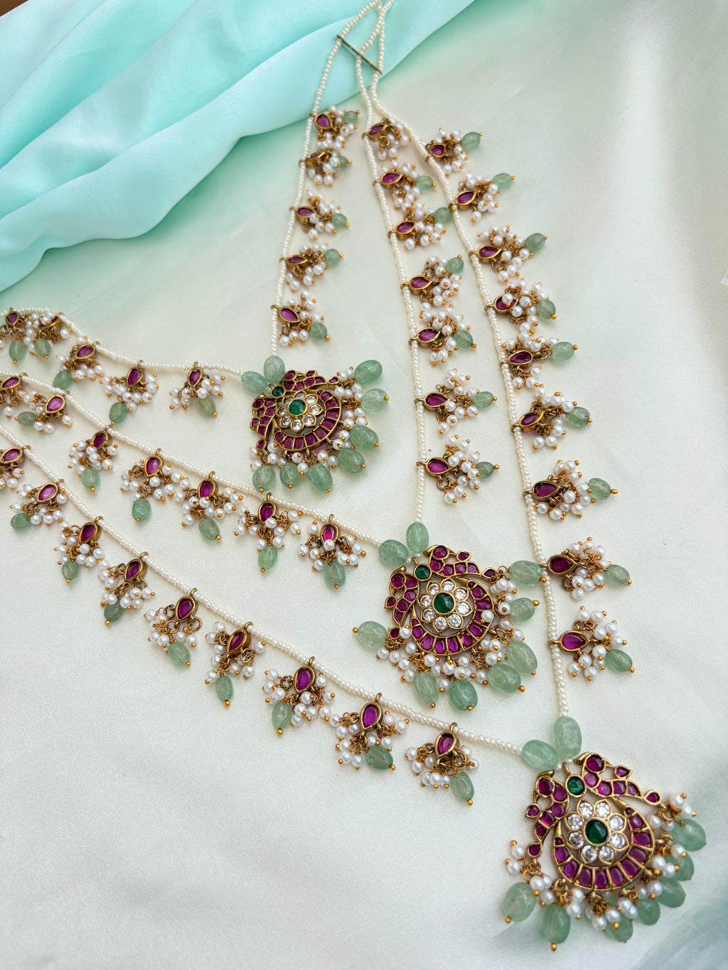Emerald & Ruby Pearl Heritage Neckset with Earrings Ns309