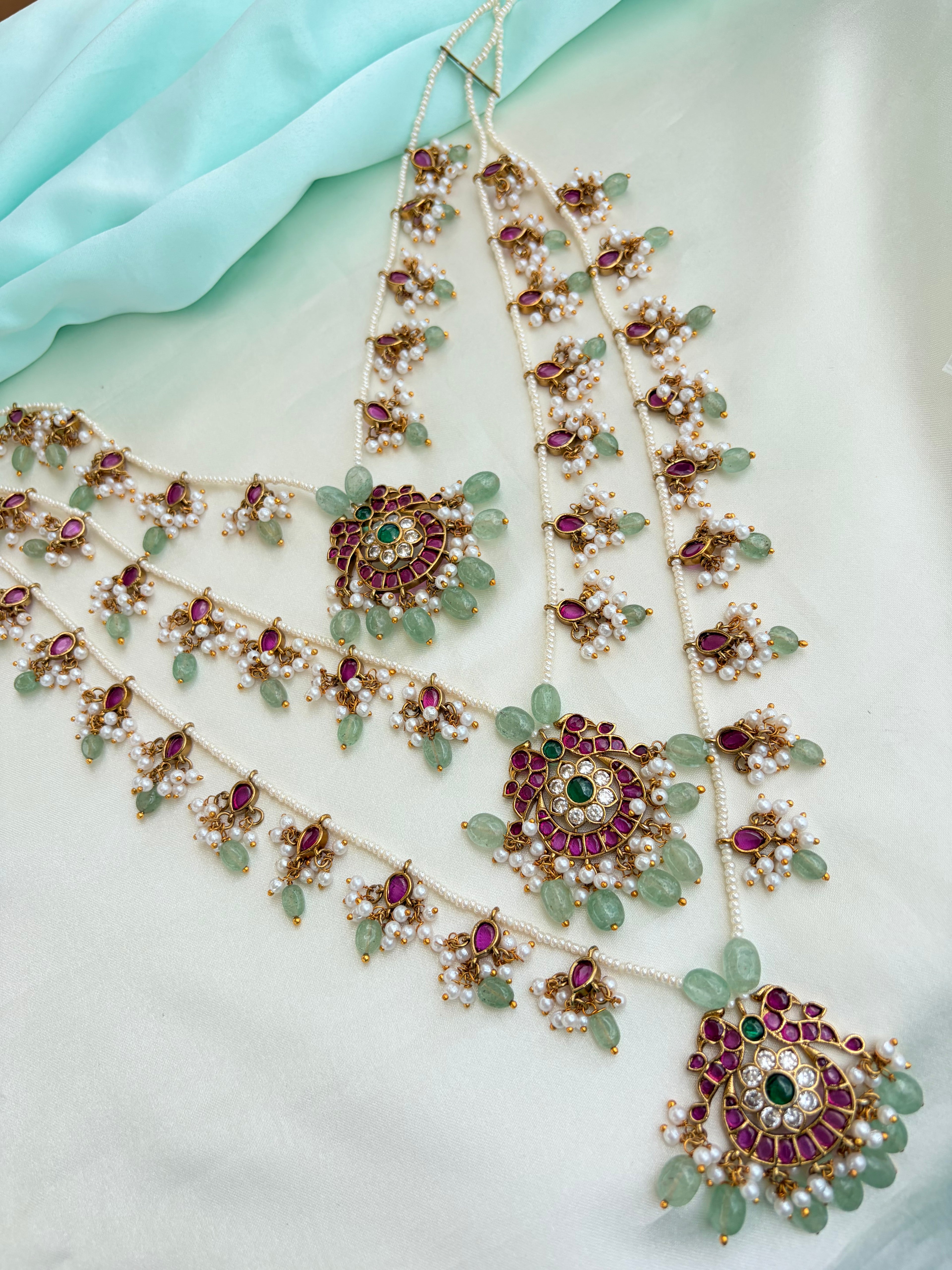 Emerald & Ruby Pearl Heritage Neckset with Earrings Ns309