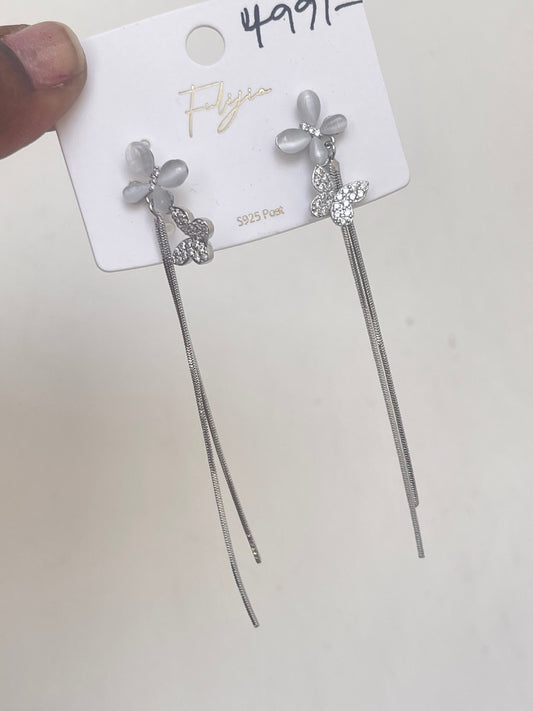 Flower butterfly silver tassels