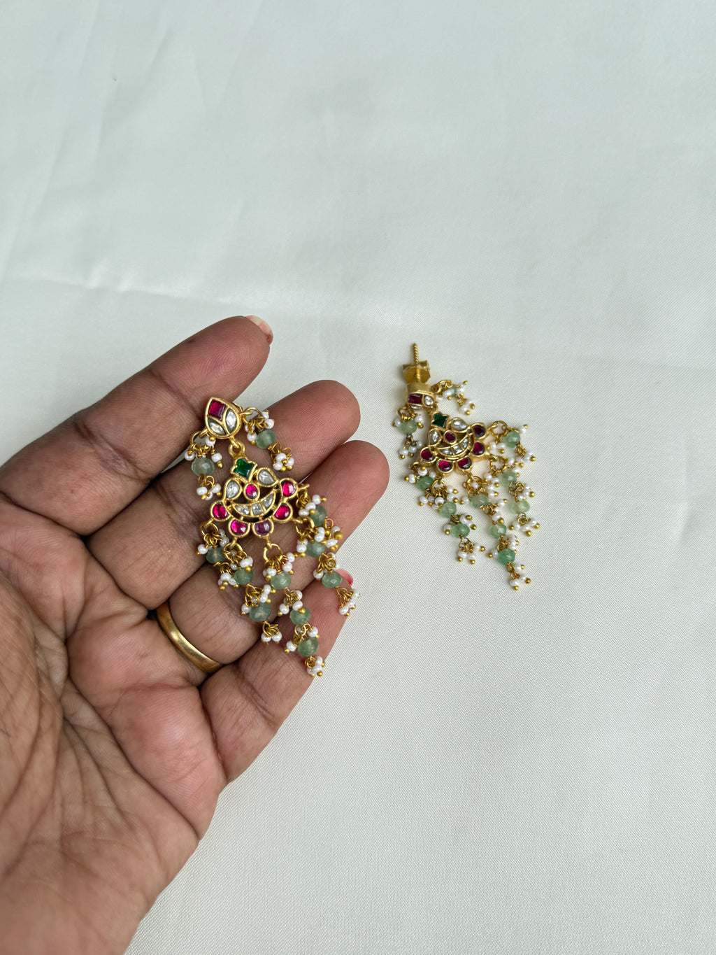 Er148 jadau kundan small chandbali earrings