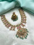 Unique multi short neckset with flower butta earrings Ns957