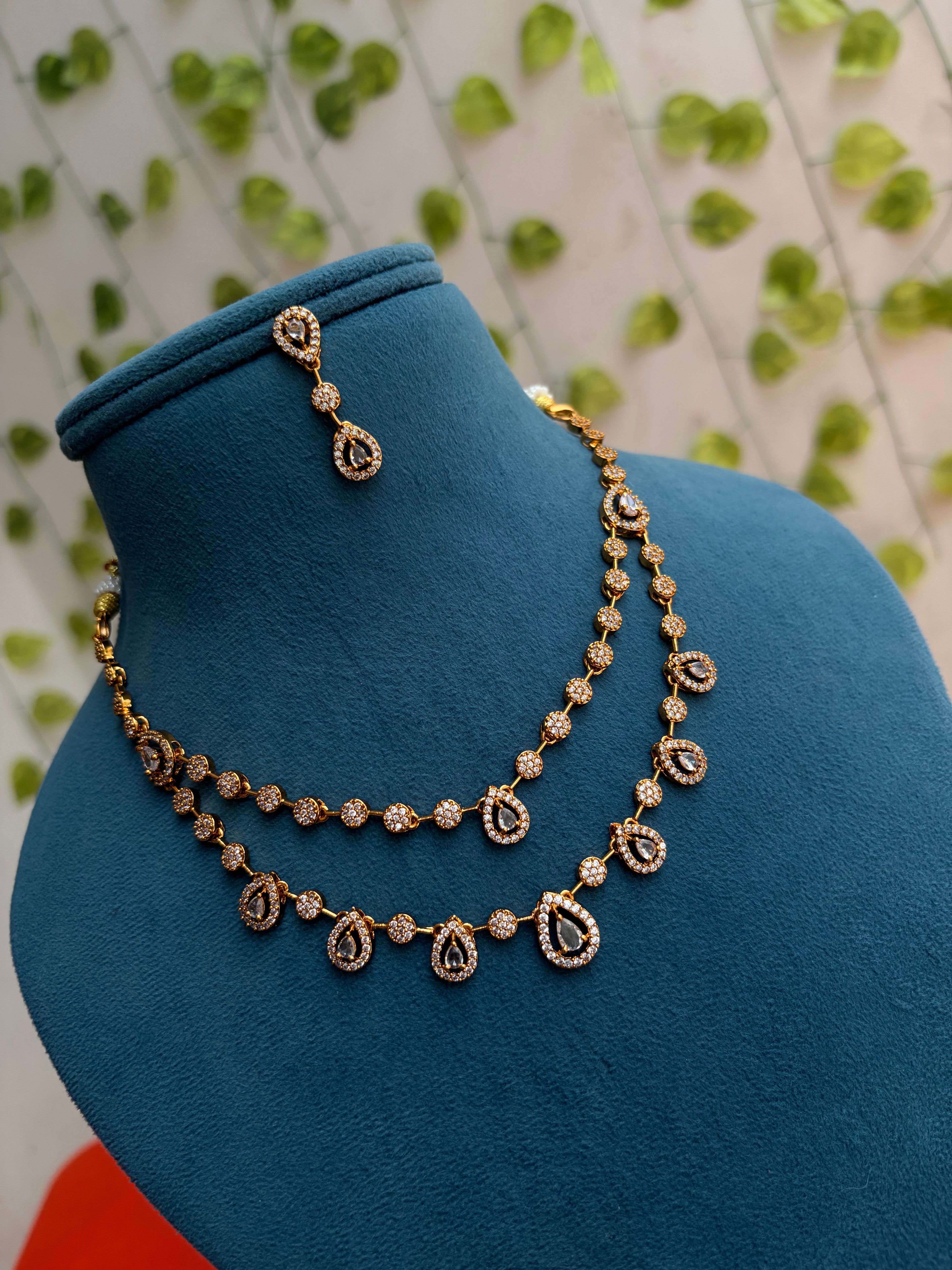 Ns833 drops 2 layers short neckset with earrings