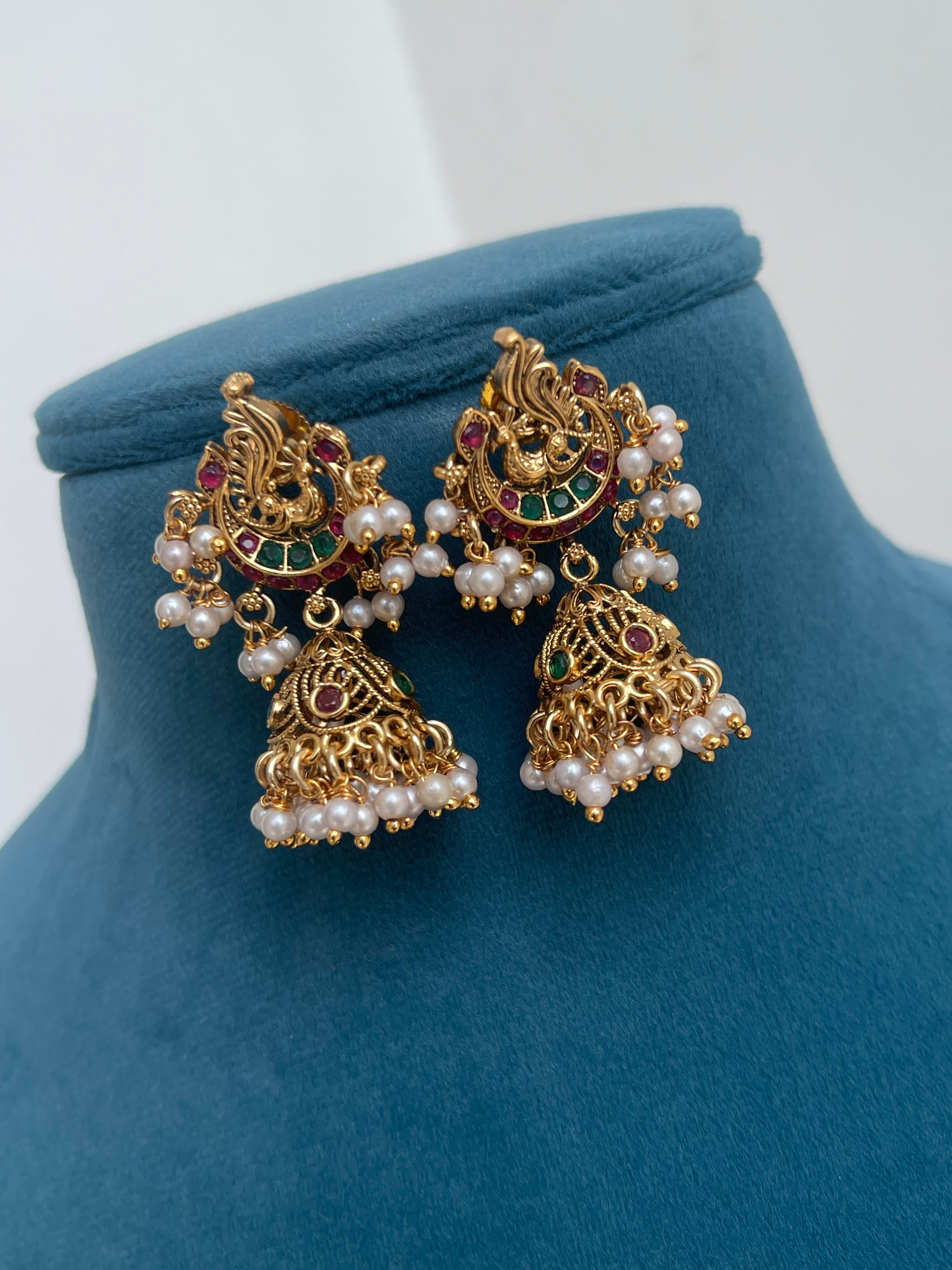 Peacock multi butta earrings