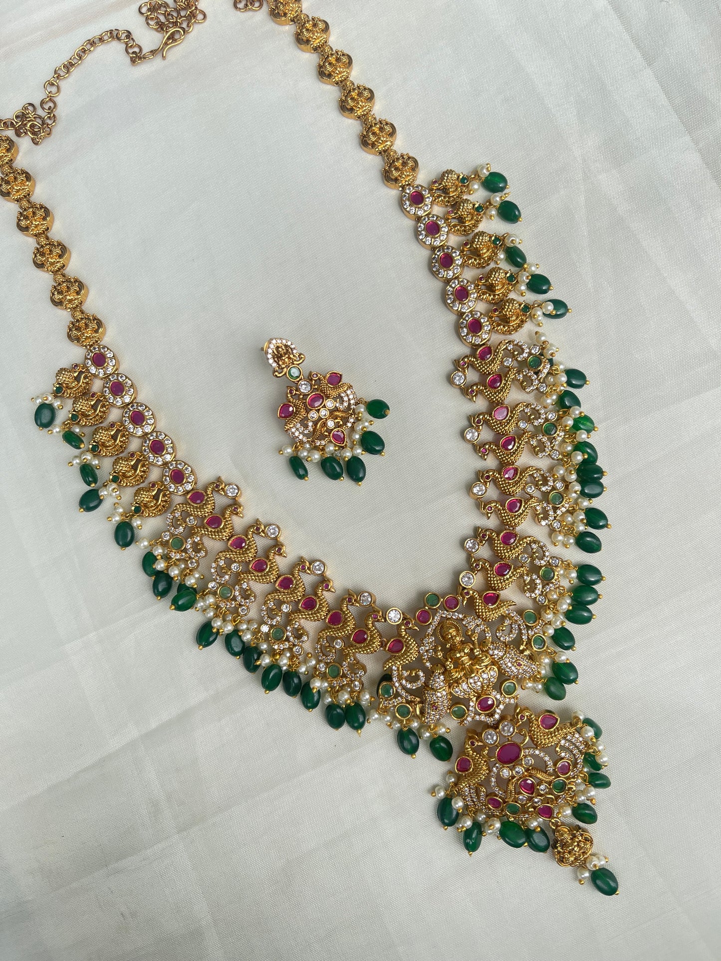 Lh1584 green beads peacock long haram