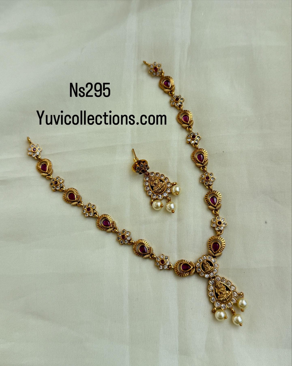 Ns295 lakshmi devi ruby neckset suits for kids and adults