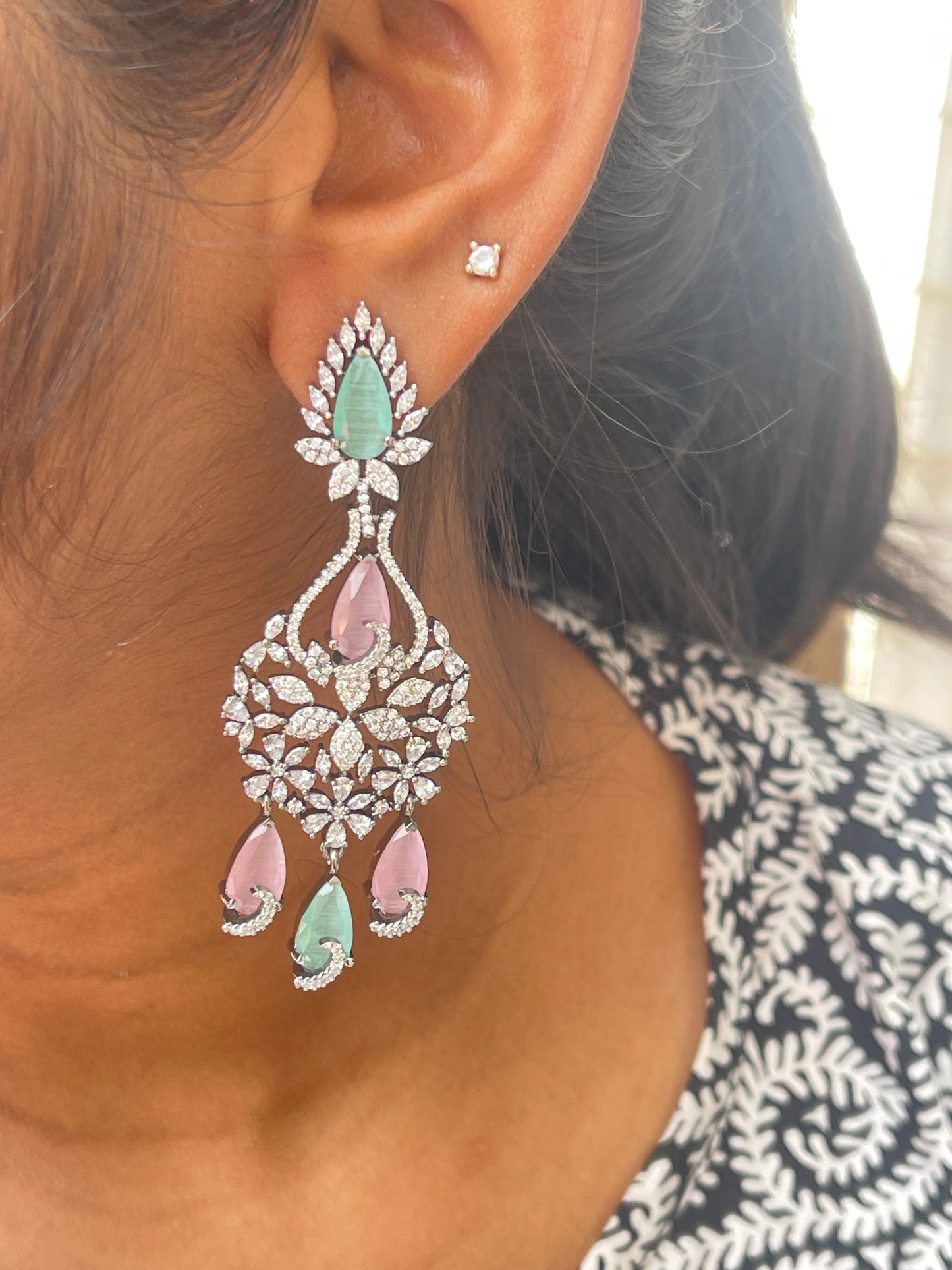 Pastel zircon hanging earrings