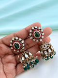 Moissanite Butta with green beads earrings Er953