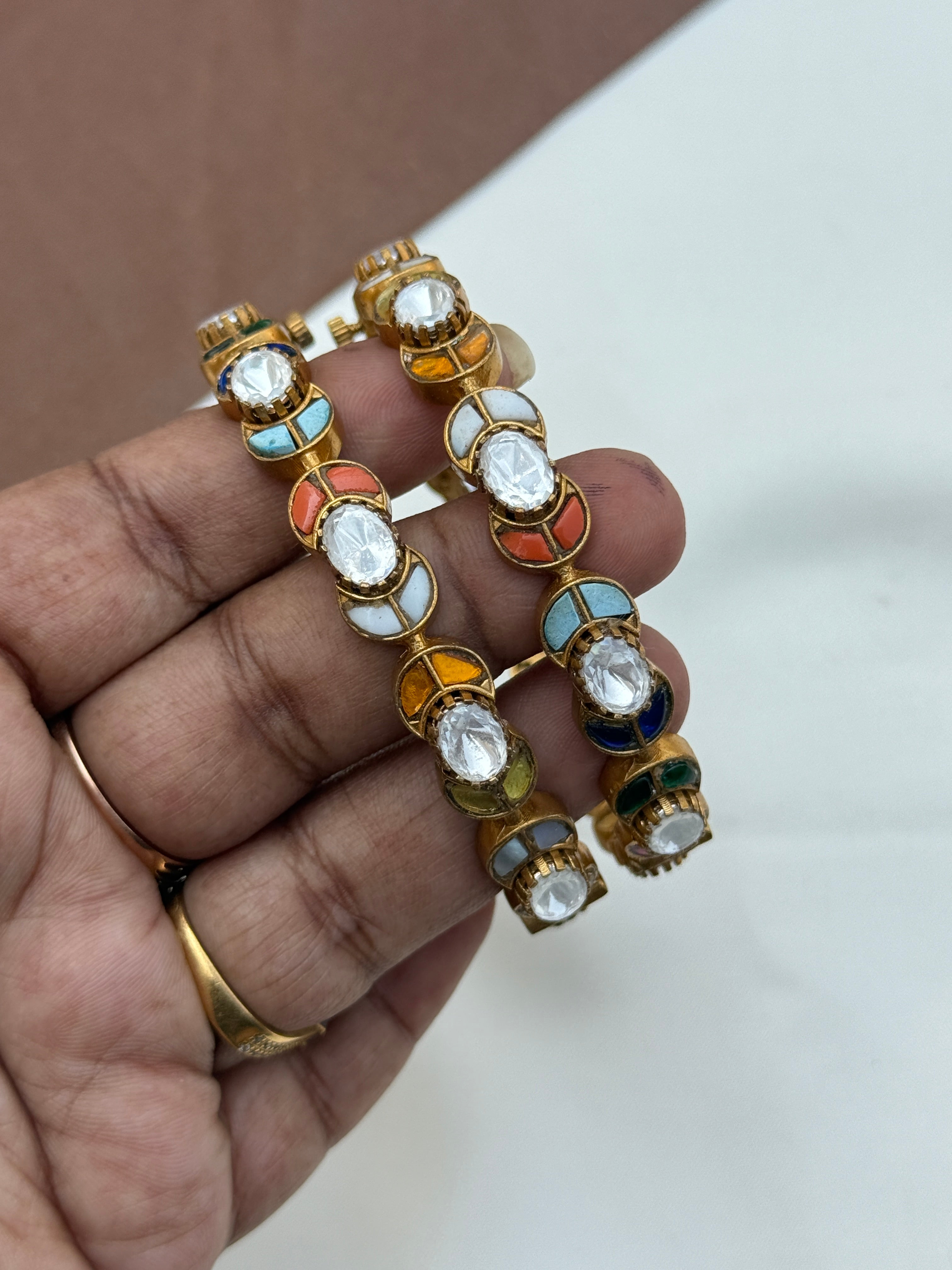 Sb615 jadau kundan moissanite openable bangles