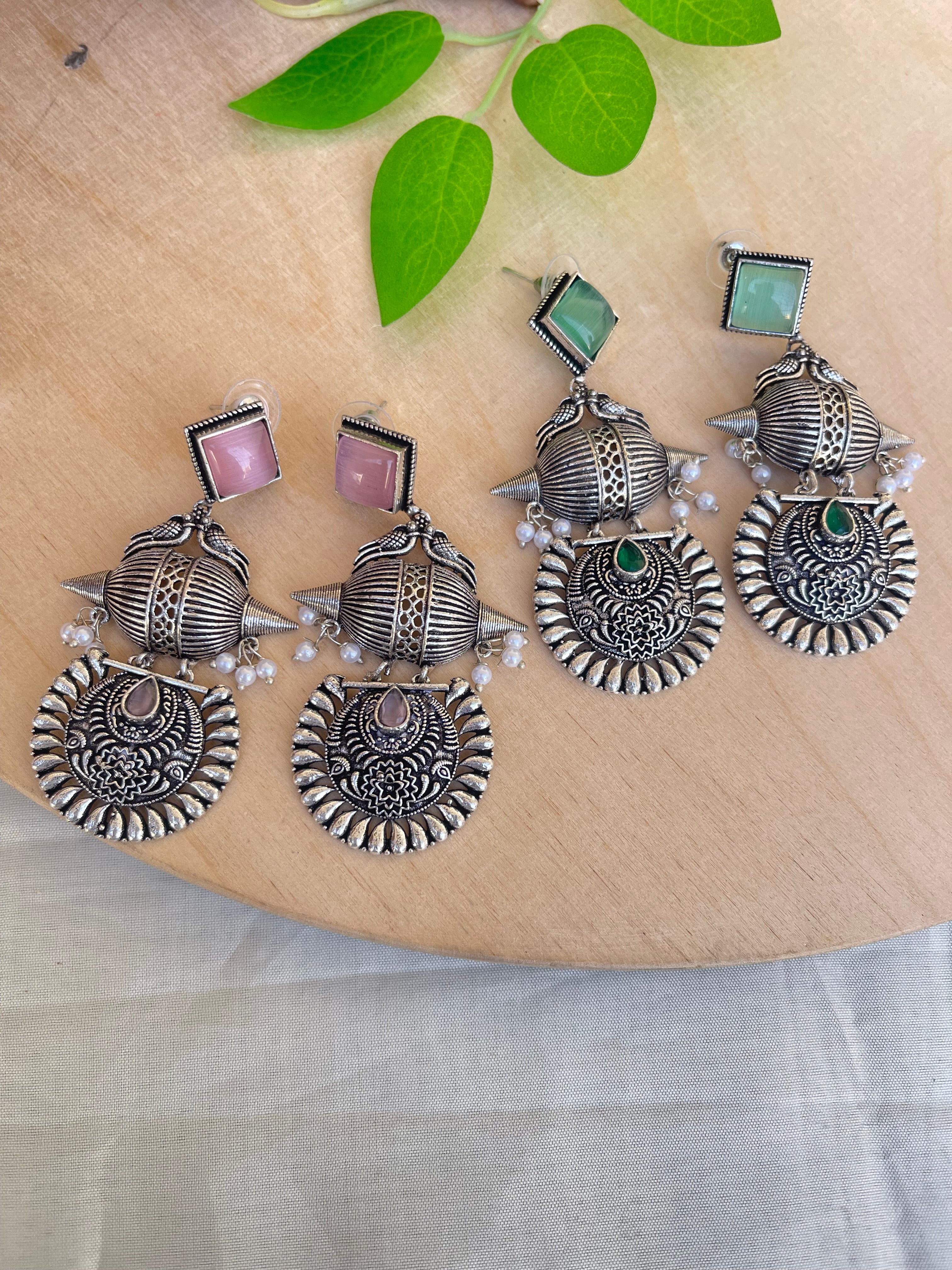 Square birds hanging lightweight oxidised earrings