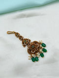 Flower and peacock design green beads tikka tk902