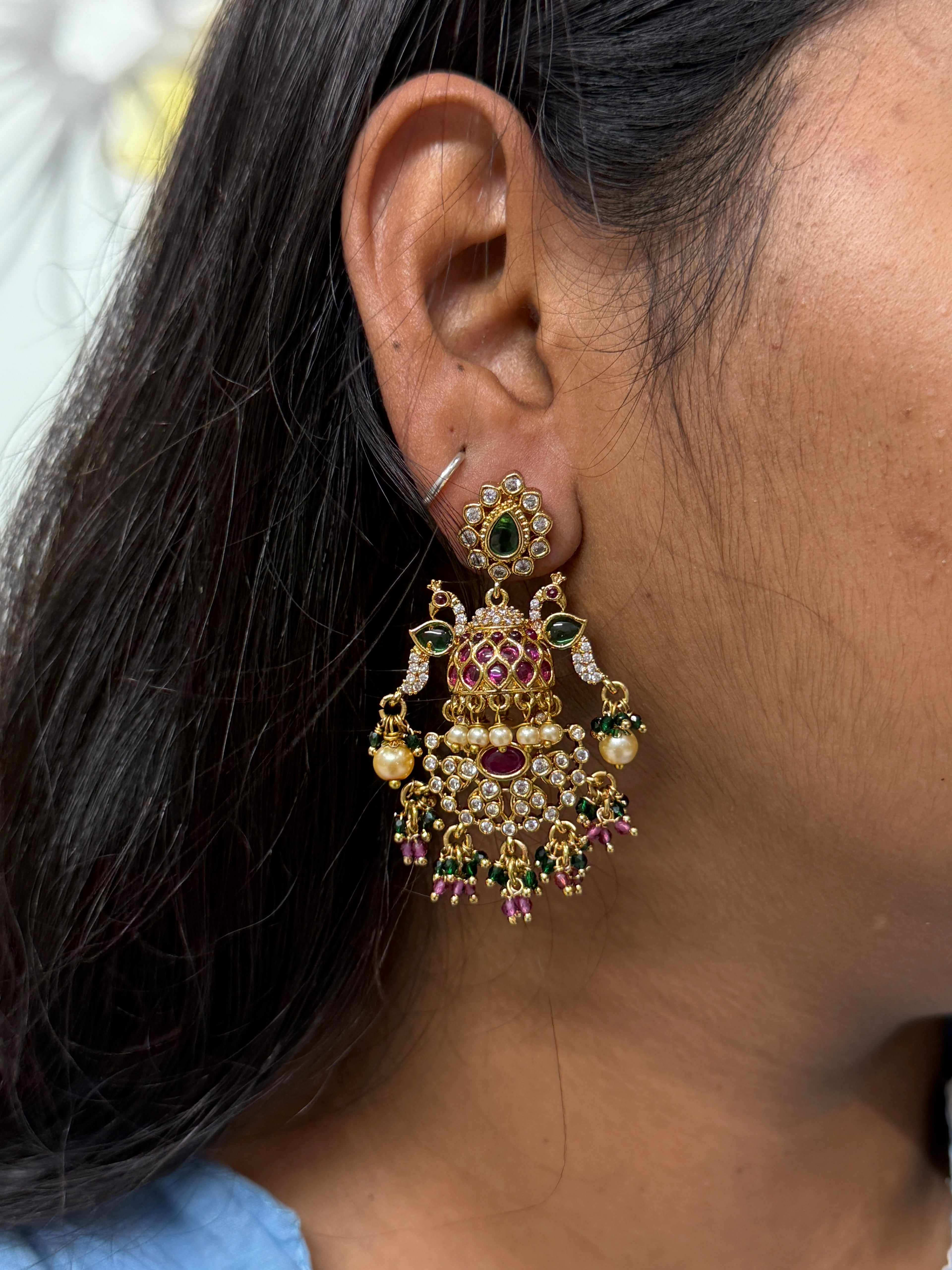 Er76 dual peacock kemp earrings