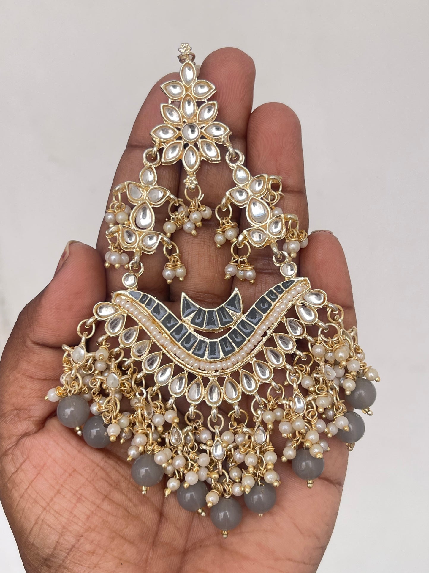 Heavy chandbali earrings with pearl earchains