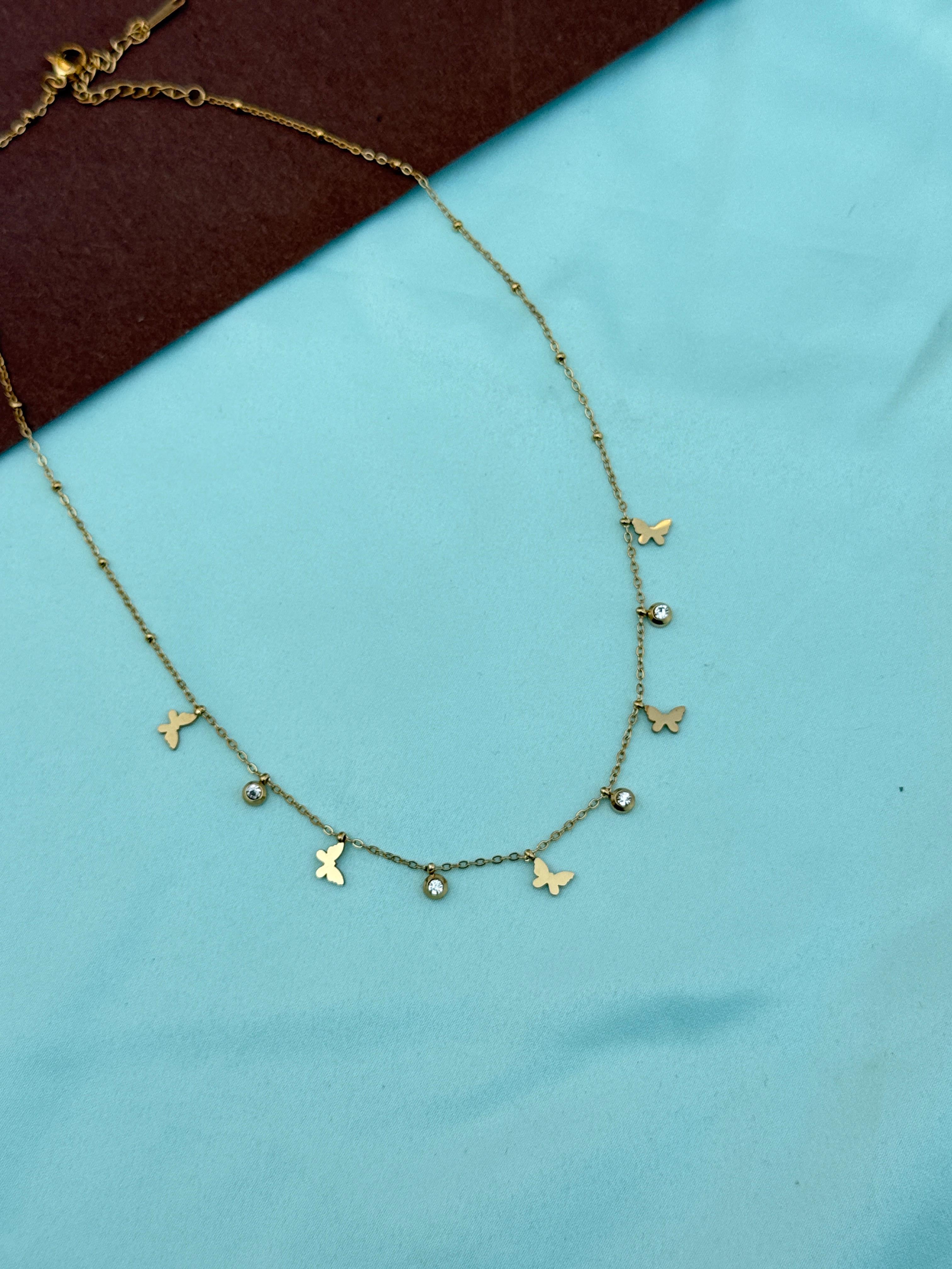 Dc088 anti tarnish single line butterfly and stones 18inches daily wear adjustable chain