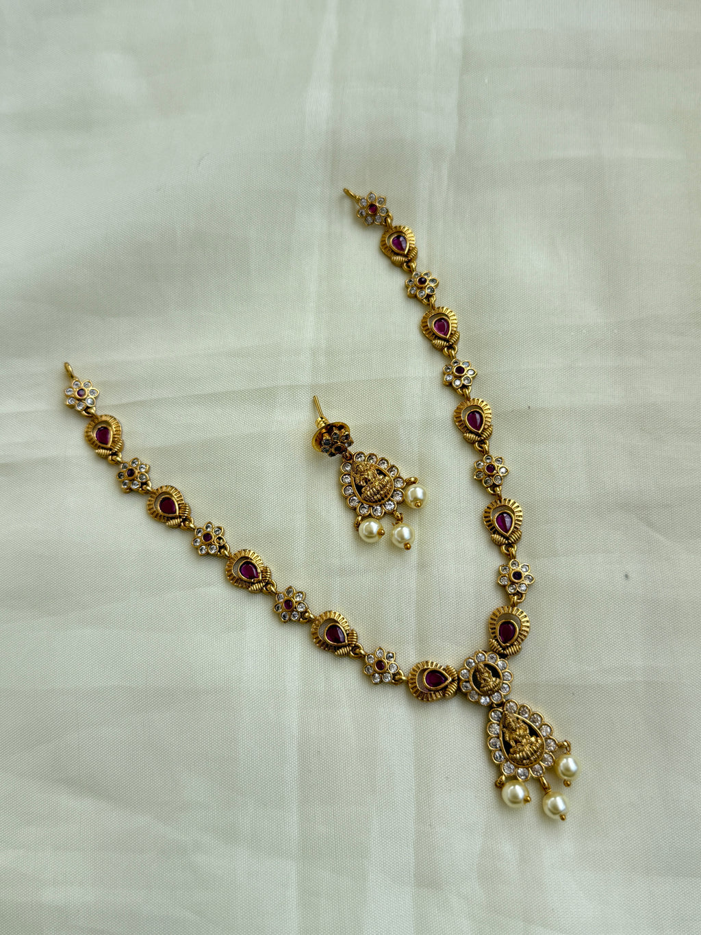 Ns295 lakshmi devi ruby neckset suits for kids and adults