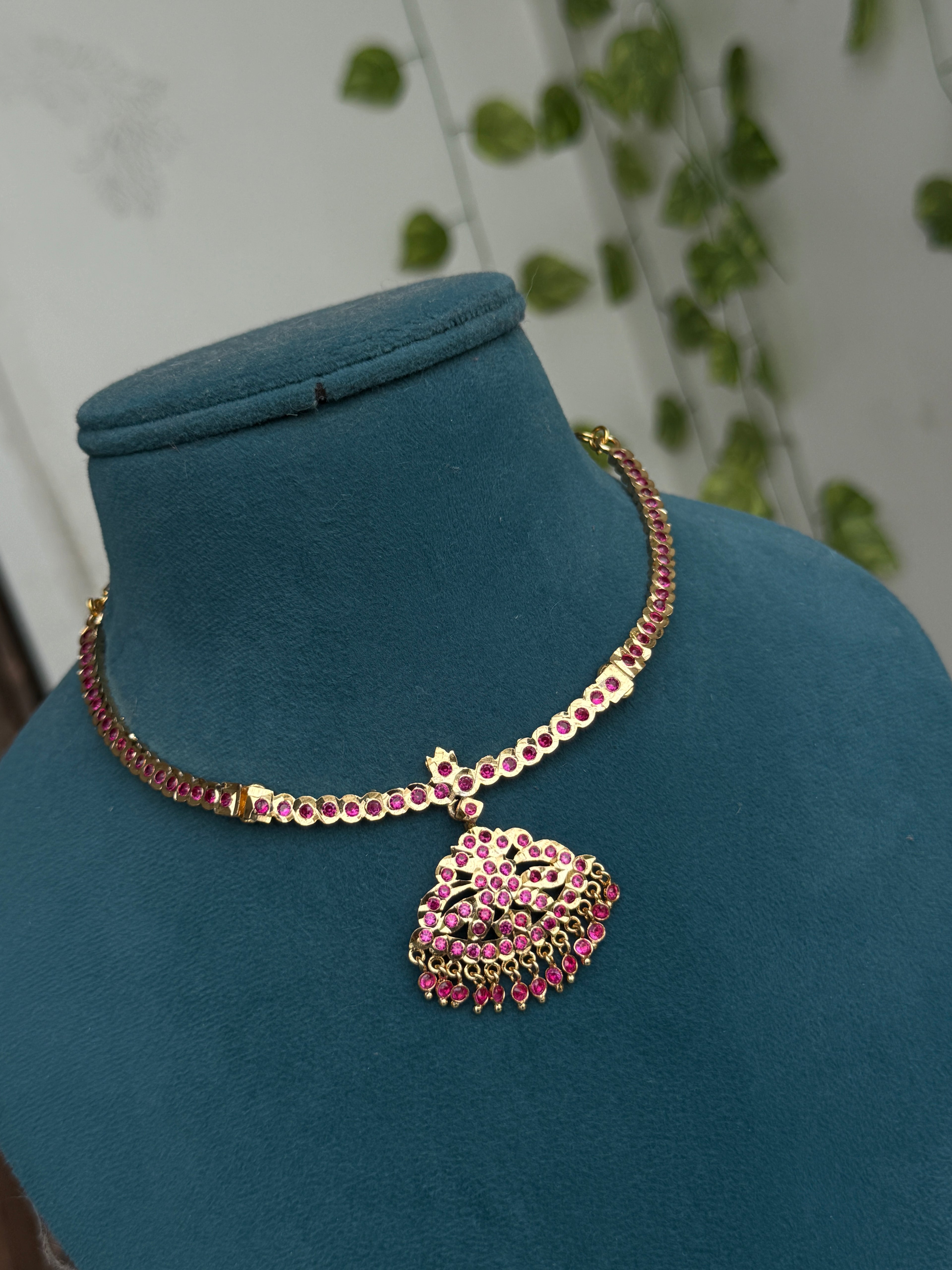 Ph394 panchaloham polished pink stones Kante neckset